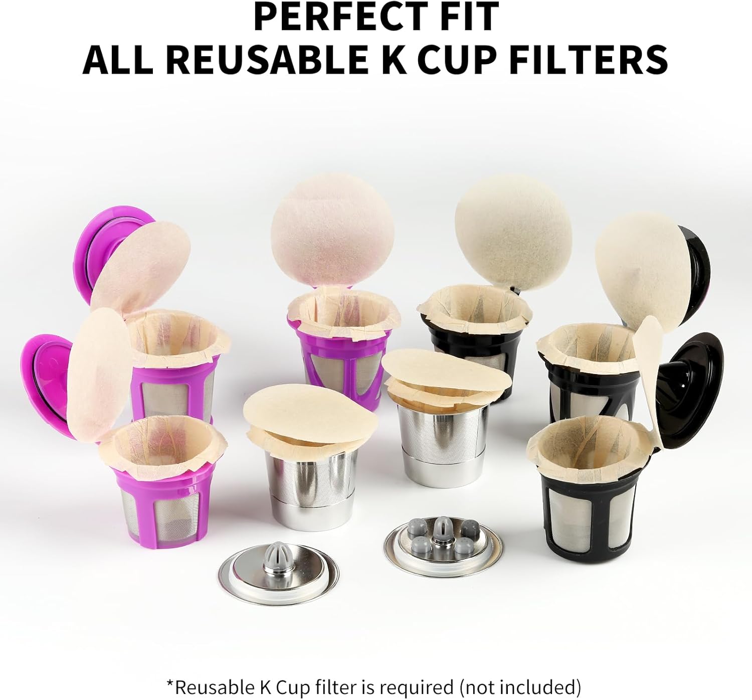 Paquete de 2 vasos K reutilizables con 5 agujeros y 100 filtros K Cup desechables con tapa (producto agregado)