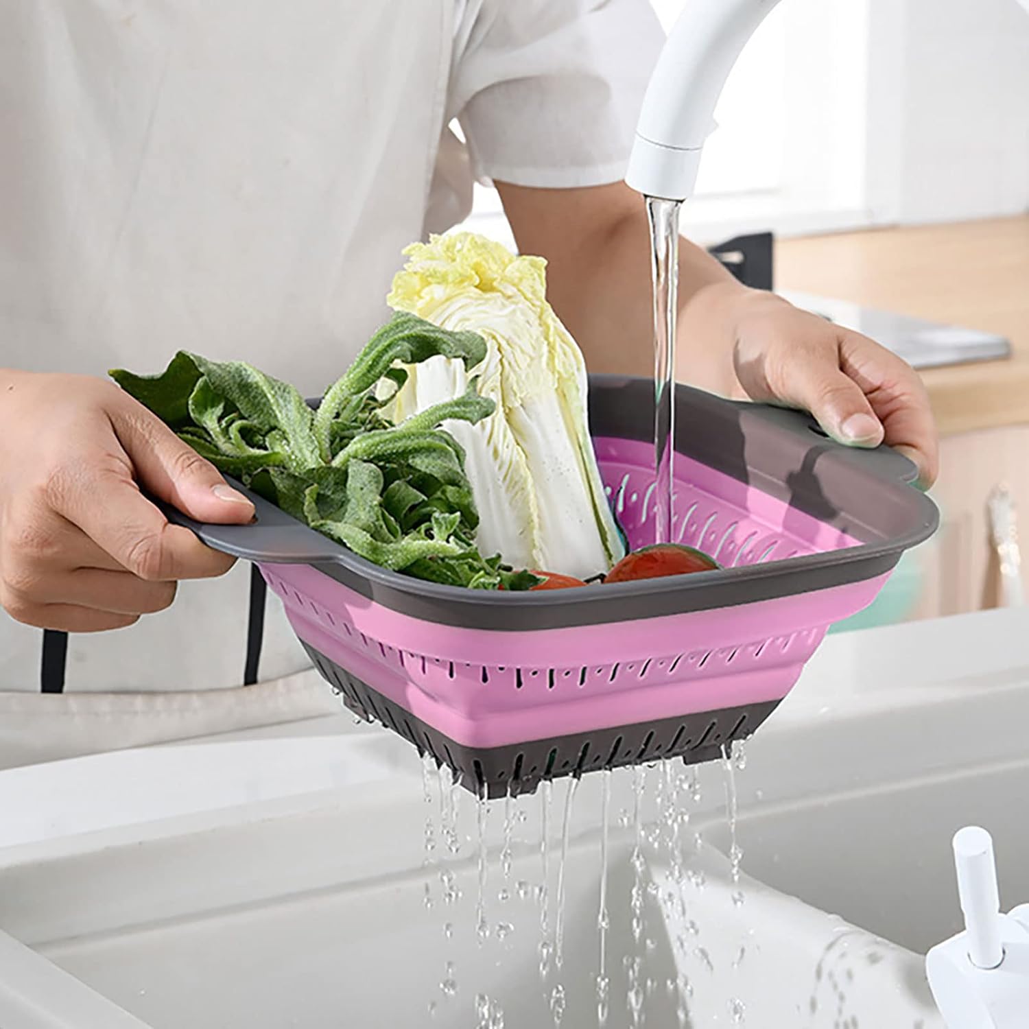 Colador plegable, colador de alimentos de silicona sin BPA, colador plegable de cocina, perfecto para cocina, drenaje, pasta, verduras, frutas y