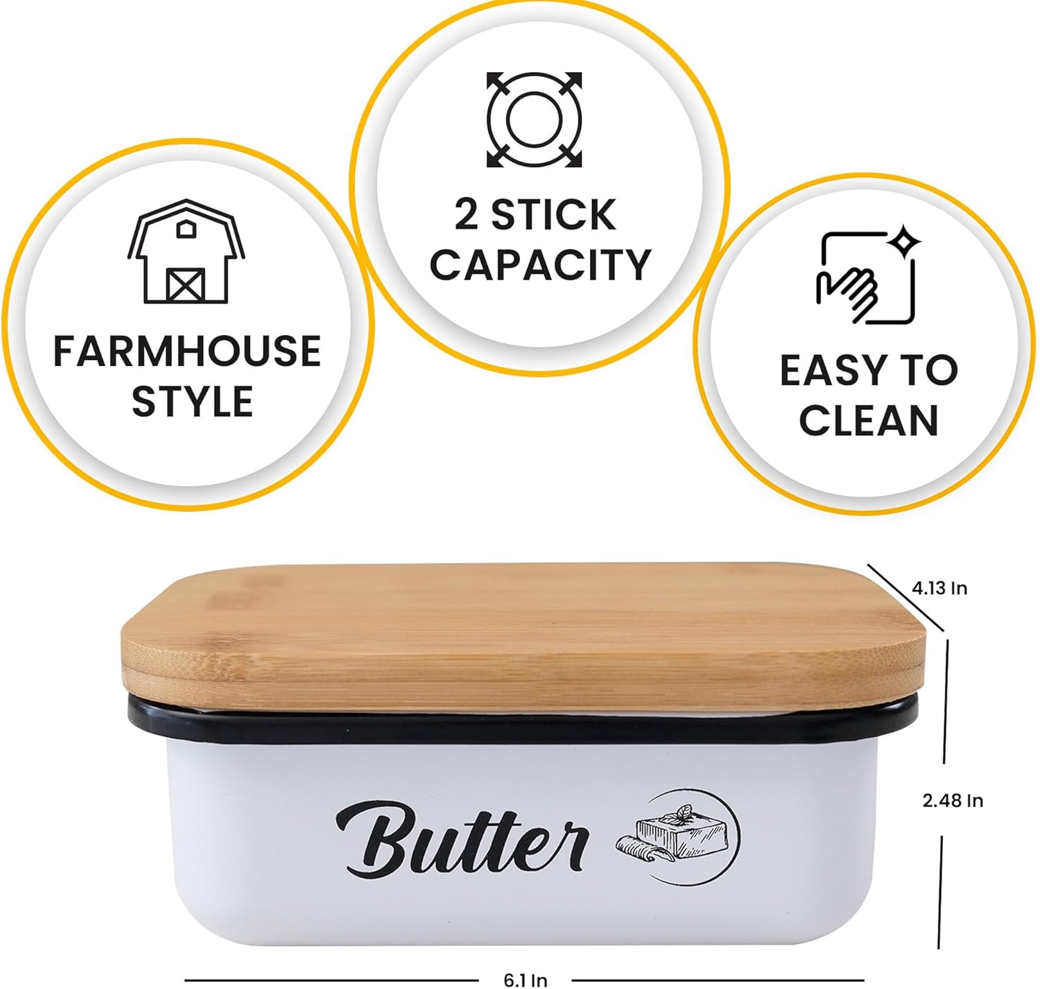 Recipiente de mantequilla  Mantequera grande de lata esmaltada con tapa para encimera  Mantequillera con tapa para refrigerador  Mantequillera