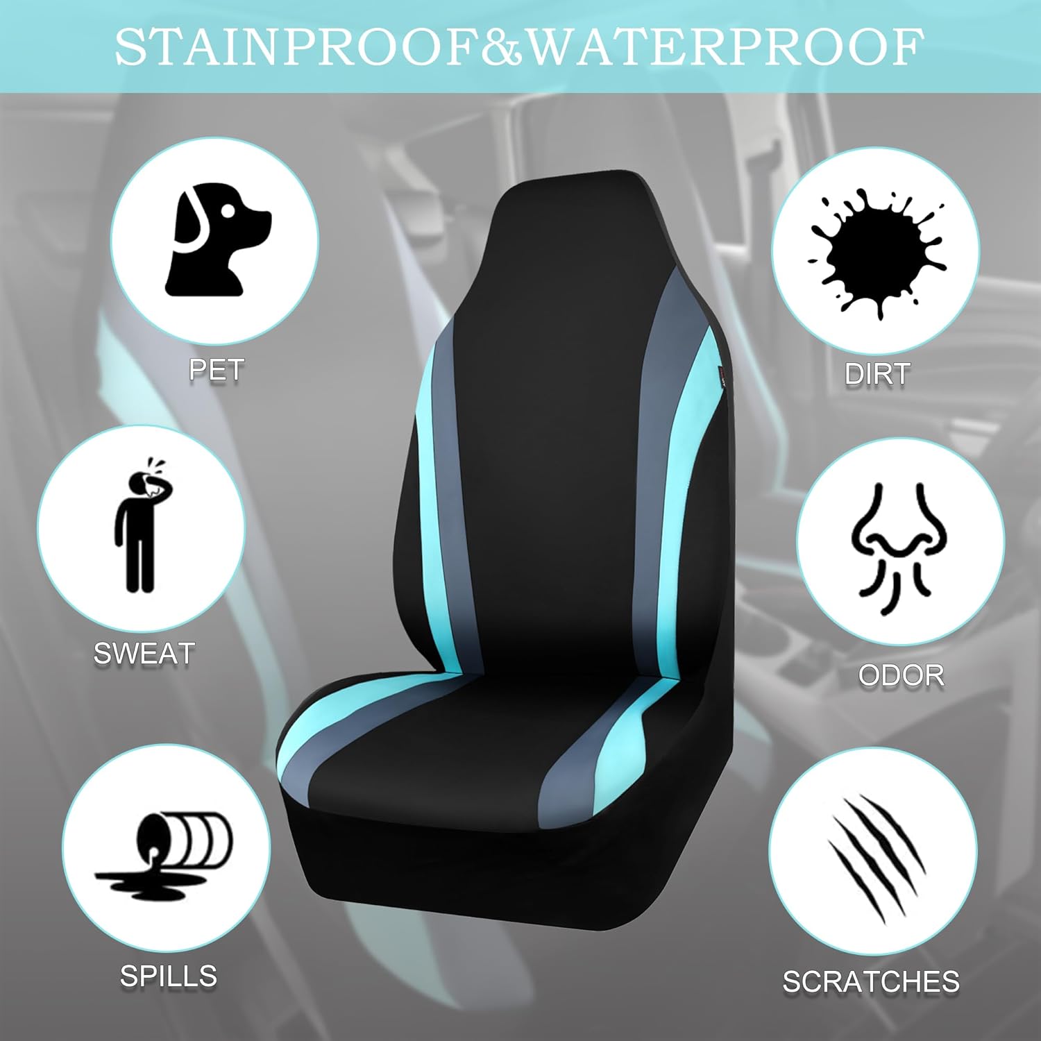 CAR PASS AquaShield – Fundas de asiento de automóvil impermeables de neopreno solo para asientos delanteros, fundas de asiento de cubo de respaldo