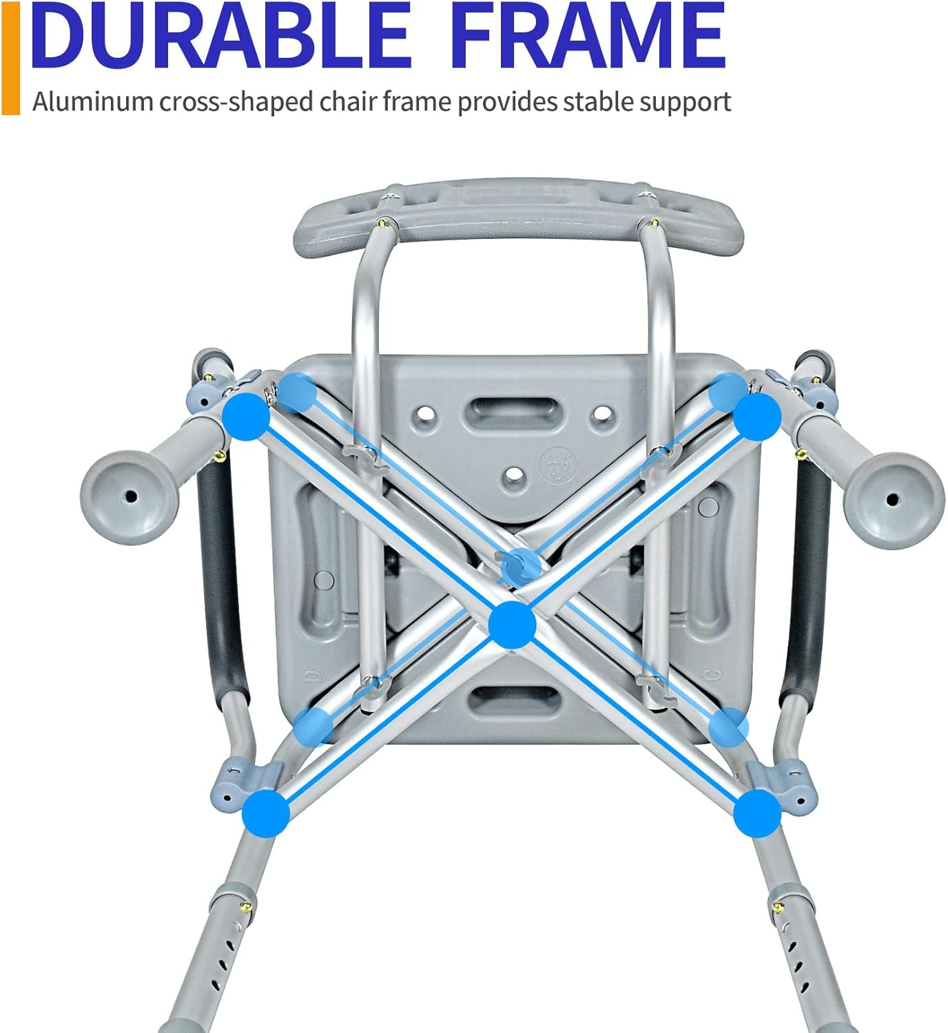 UNICOO Silla de ducha con respaldo, silla de bañera plegable con brazos y agujeros de drenaje para personas mayores discapacitadas, adultos,