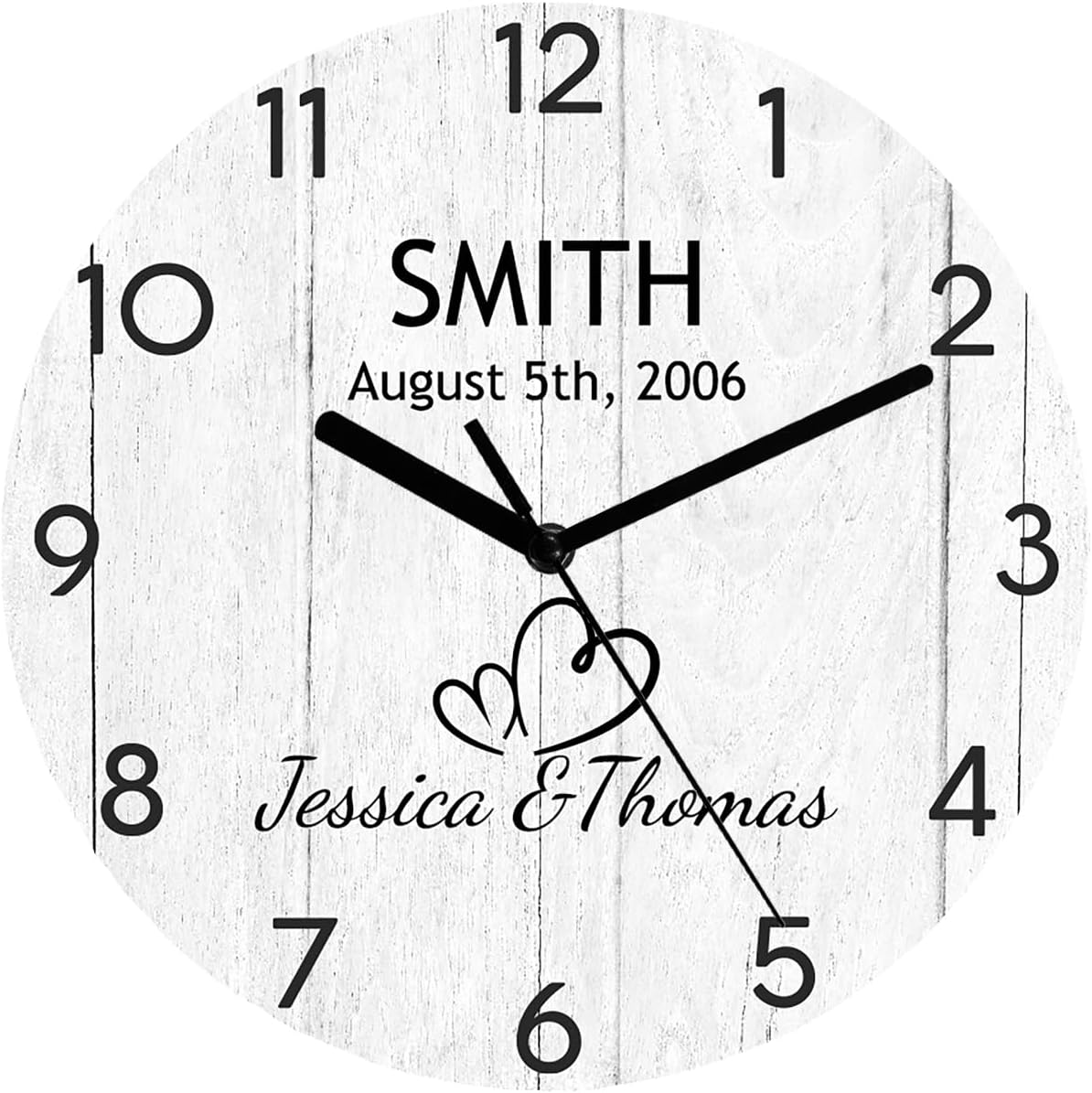 Reloj de pared personalizado con nombre de pareja para recién casados, fácil de leer, reloj rústico personalizado, funciona con pilas, silencioso,