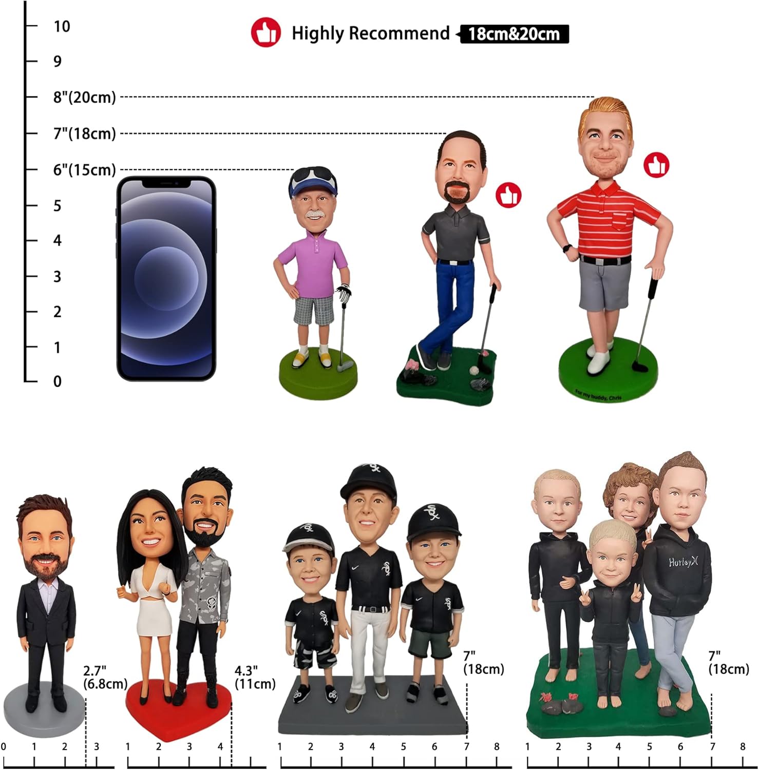 Mydedor – Figuras personalizadas de Bobble Heads, figuras de hombre casuales negras, figuras de cabeza de bobble hechas a mano, regalo de cumpleaños