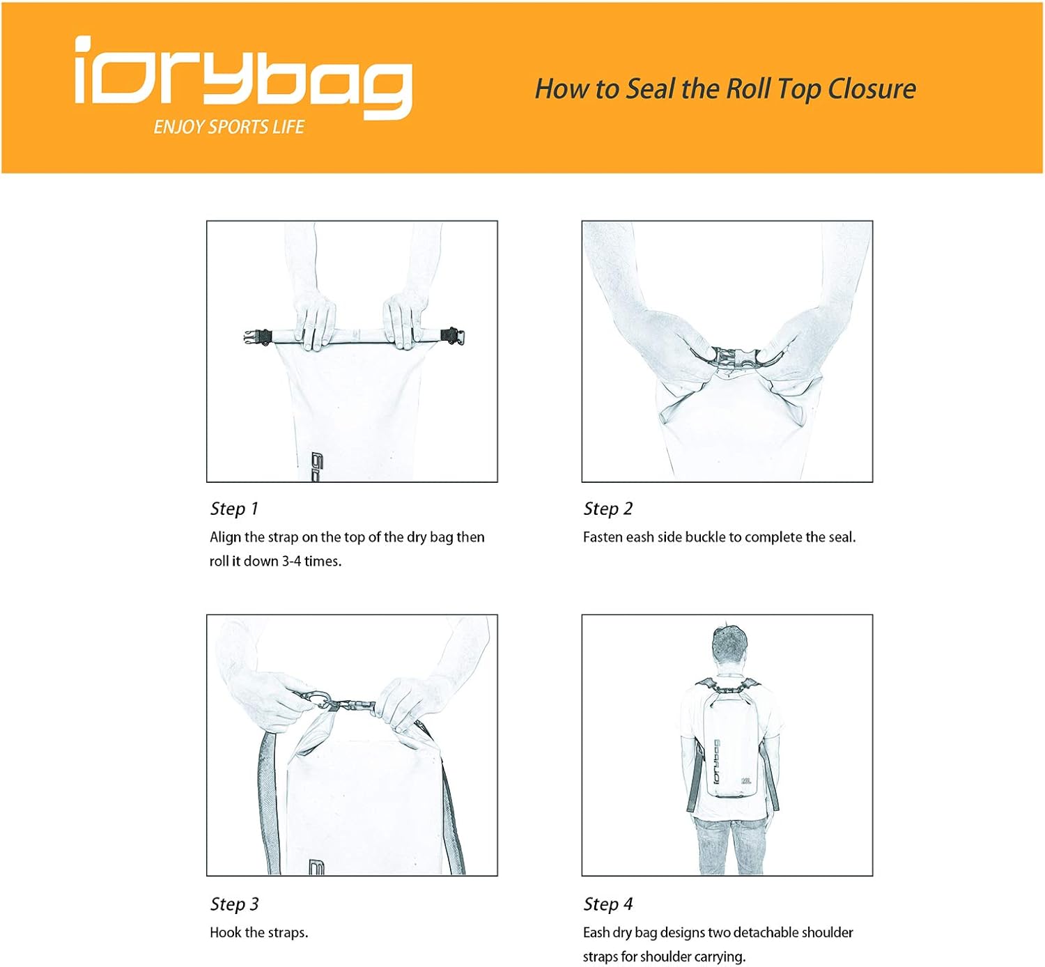 IDRYBAG Bolsas secas para kayak impermeables 2L5L10L15L20L, pequeña bolsa seca impermeable flotante, bolsa impermeable para viajes de paddleboarding
