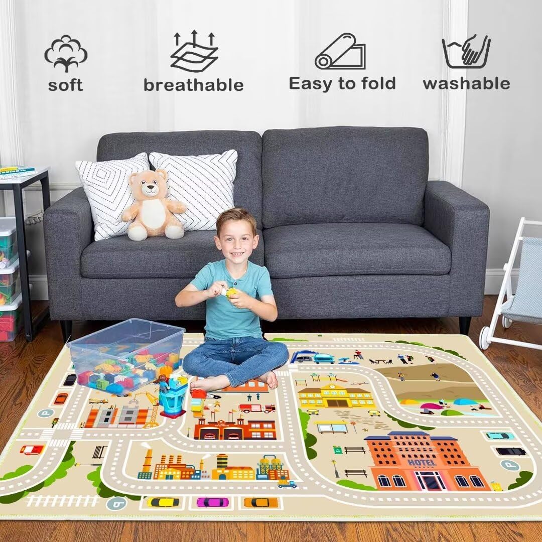 Alfombra de juego para niños, adecuada para aula, sala de juegos con parte trasera antideslizante, alfombra lavable para área de tráfico por