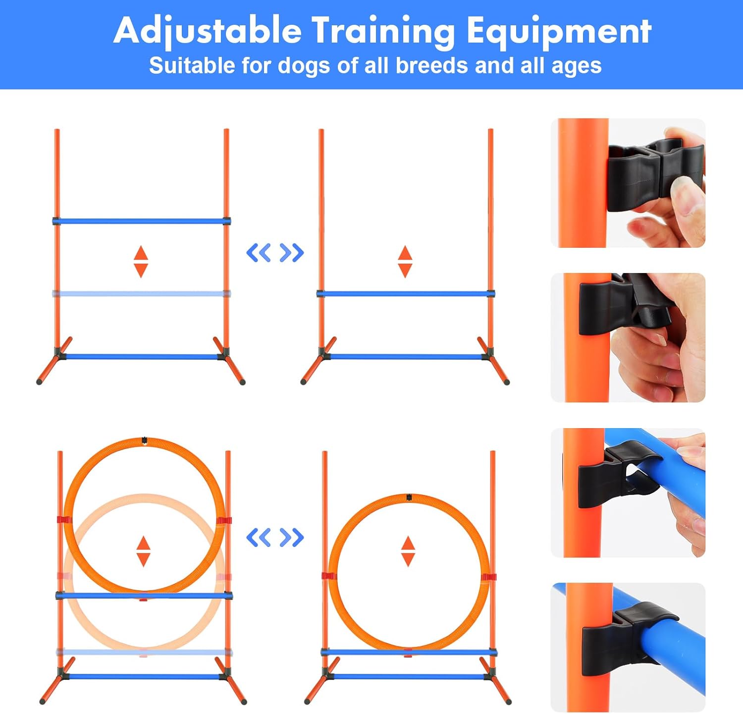 Juego de curso de agilidad para perros en el patio trasero, equipo de entrenamiento de agilidad para perros en interiores y exteriores, kit de