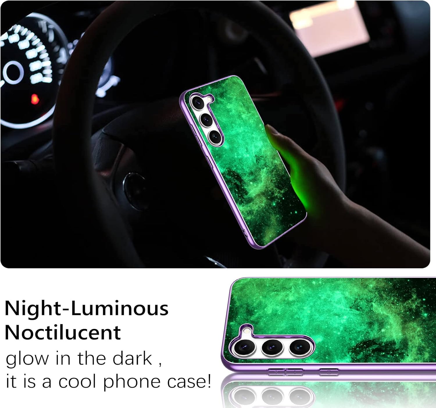 GUAGUA Funda compatible con Samsung Galaxy S23 de 6.1 pulgadas, que brilla en la oscuridad, nebulosa espacial, luminosa, delgada, a prueba de