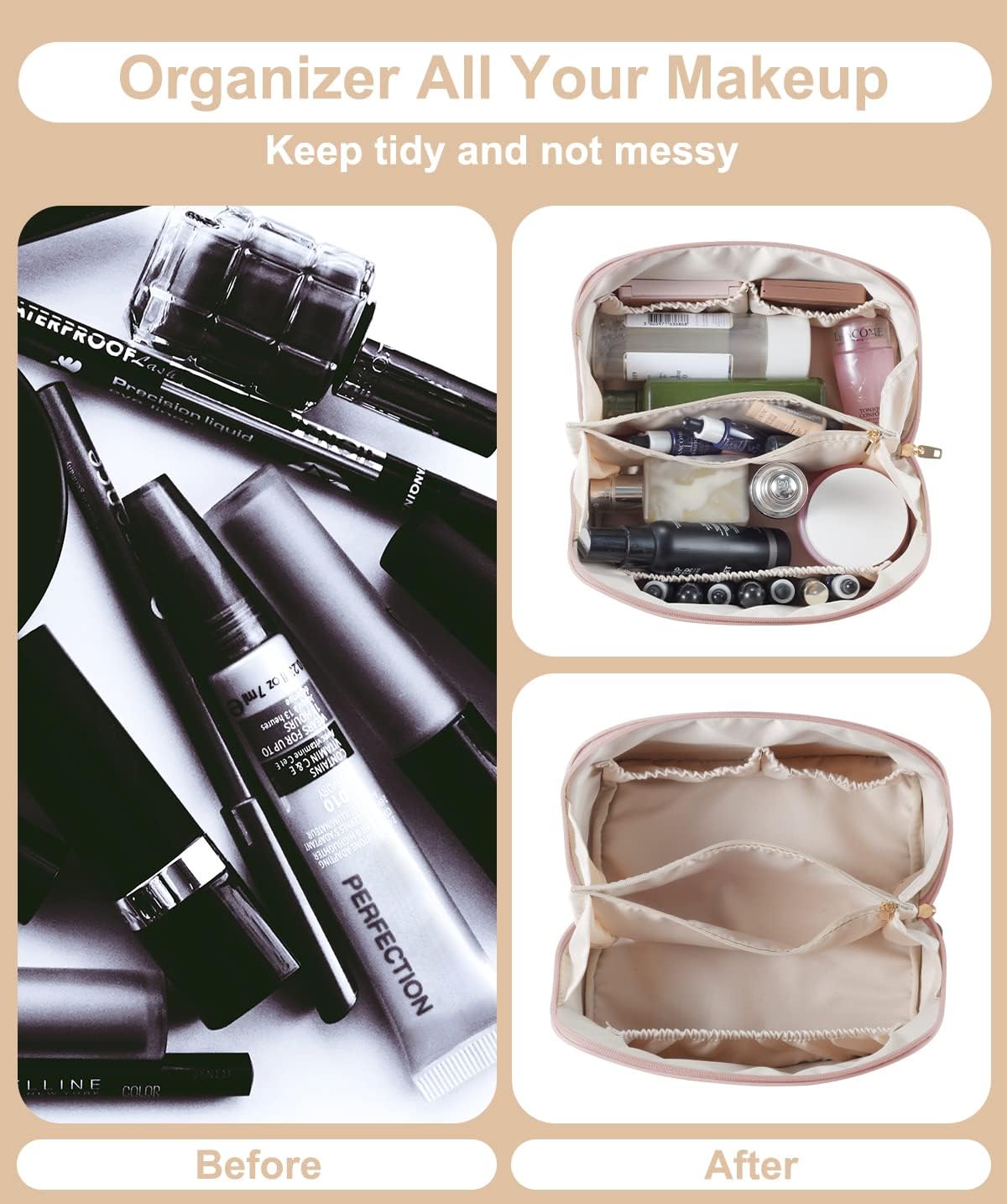 Bolsa de viaje cosmética de gran capacidad para mujeres, bolsa de maquillaje de cuero PU, bolsa de cosméticos grande, bolsa de maquillaje de viaje,