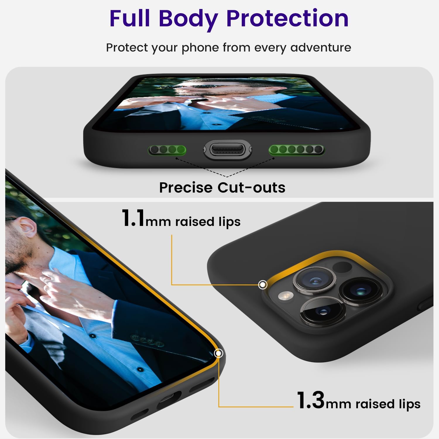 OTOFLY Diseñada para iPhone 15 Pro, funda delgada de silicona a prueba de golpes para iPhone 15 Pro (6.1 pulgadas), color negro