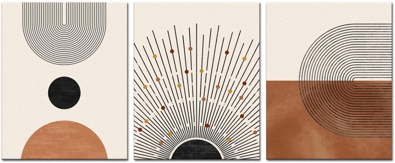 Juego de 3 impresiones artísticas bohemias y modernas de mediados de siglo, pinturas en lienzo neutras modernas, pósteres artísticos minimalistas de