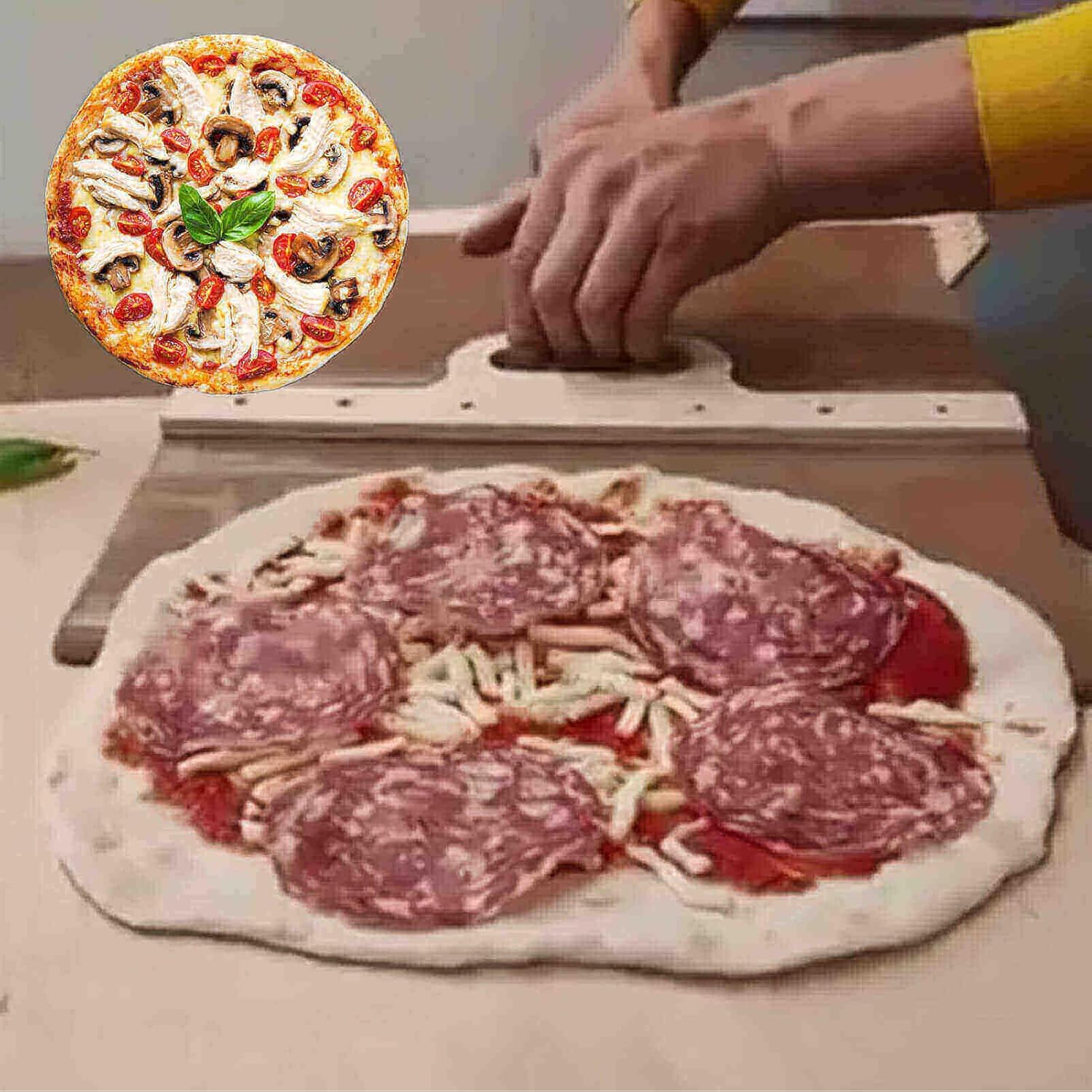 Abasia Pala deslizante para pizza, pala de pizza con asa, la cáscara de pizza que transfiere la pizza perfectamente, espátula de pizza para hornos