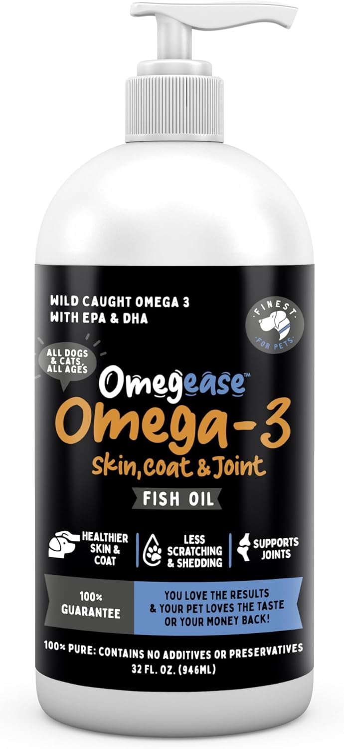 Aceite de pescado 100% puro, con omega 3, 6 y 9 para perros y gatos, 32 onza