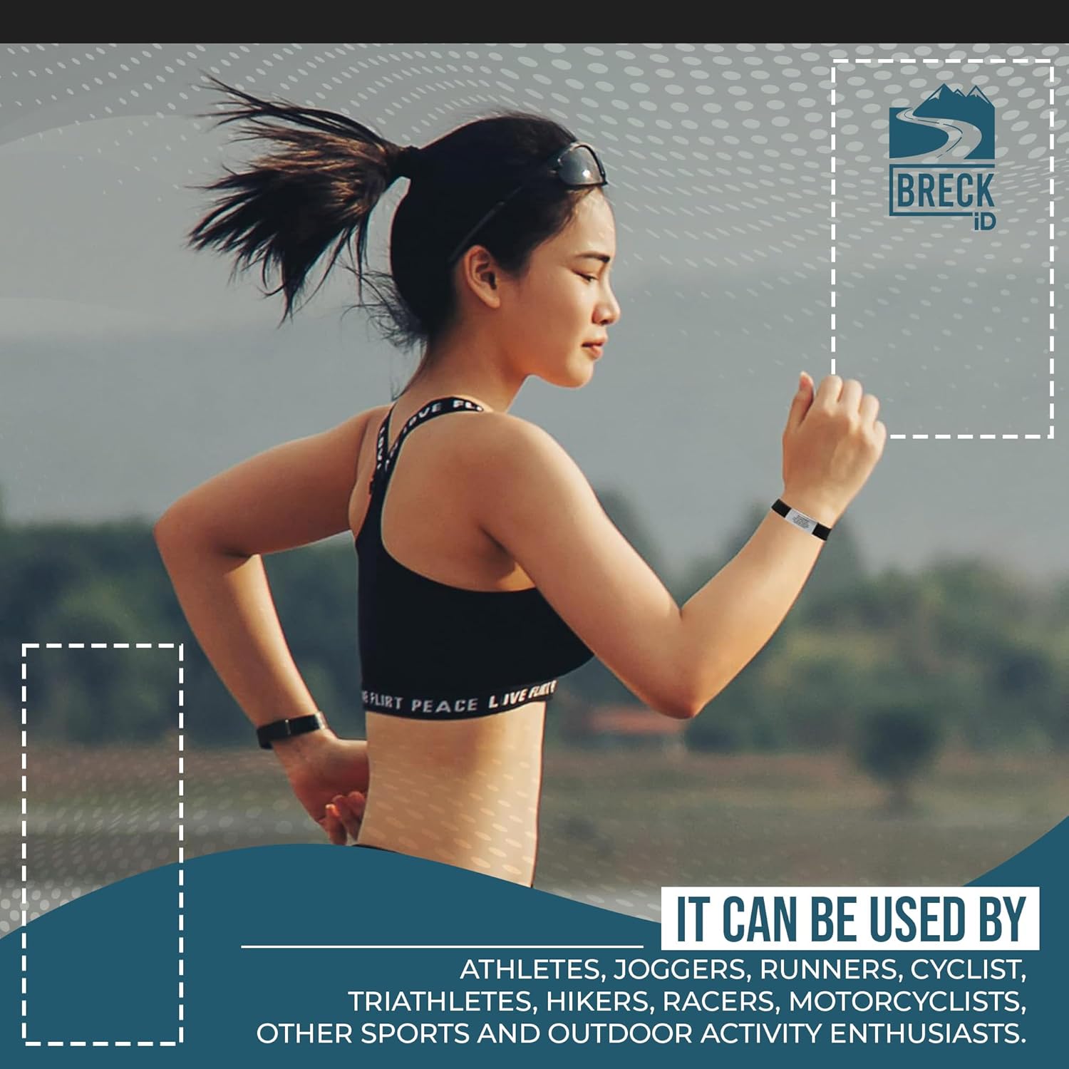 BRECK iD – Pulsera de alerta médica PRO THIN ID – Pulsera de emergencia personalizada para mujeres y hombres, silicona cómoda, acero inoxidable