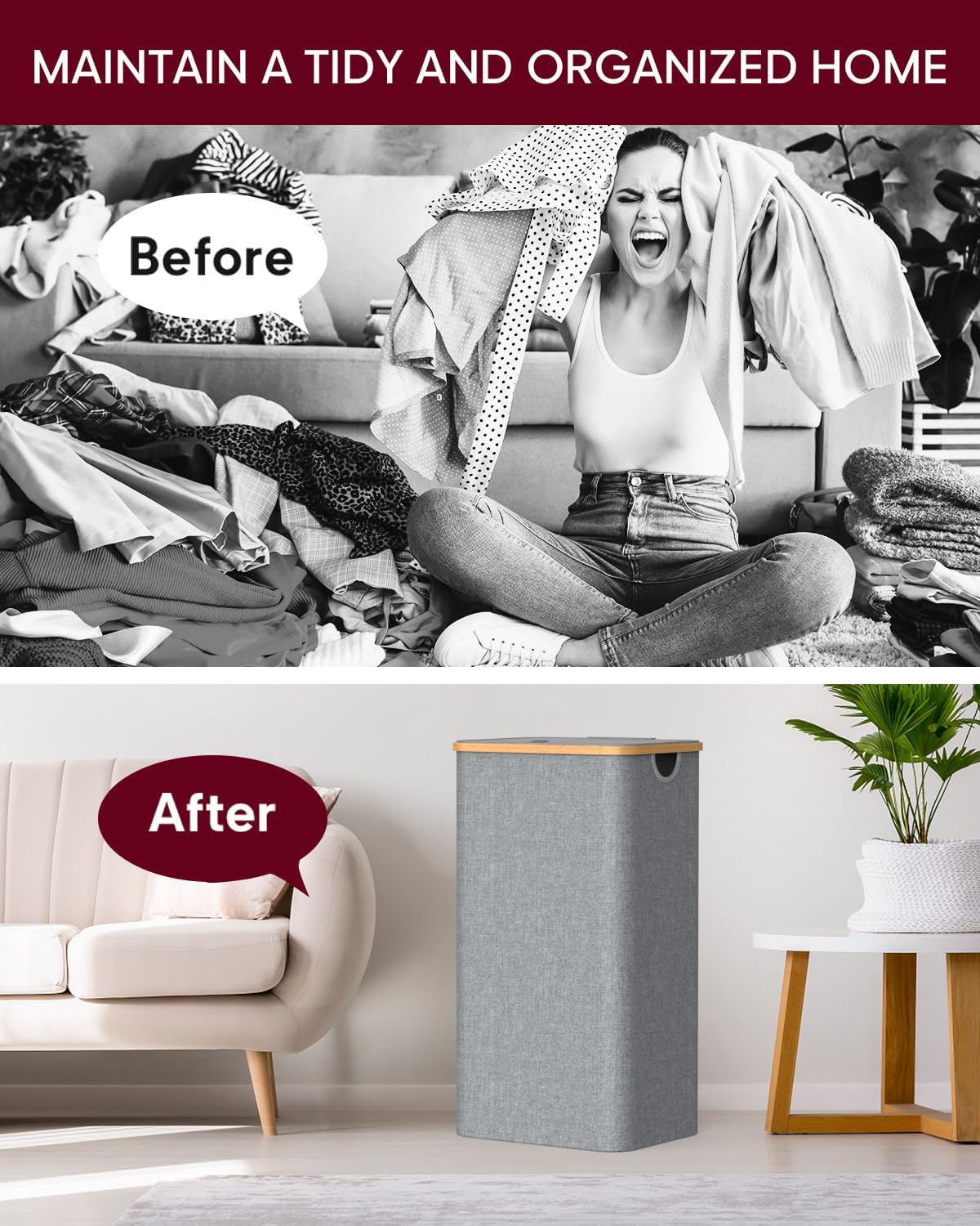 Cesta para la ropa sucia con tapa, cesta grande para la lavandería, cesta de ropa sucia, plegable y ahorra espacio (gris)