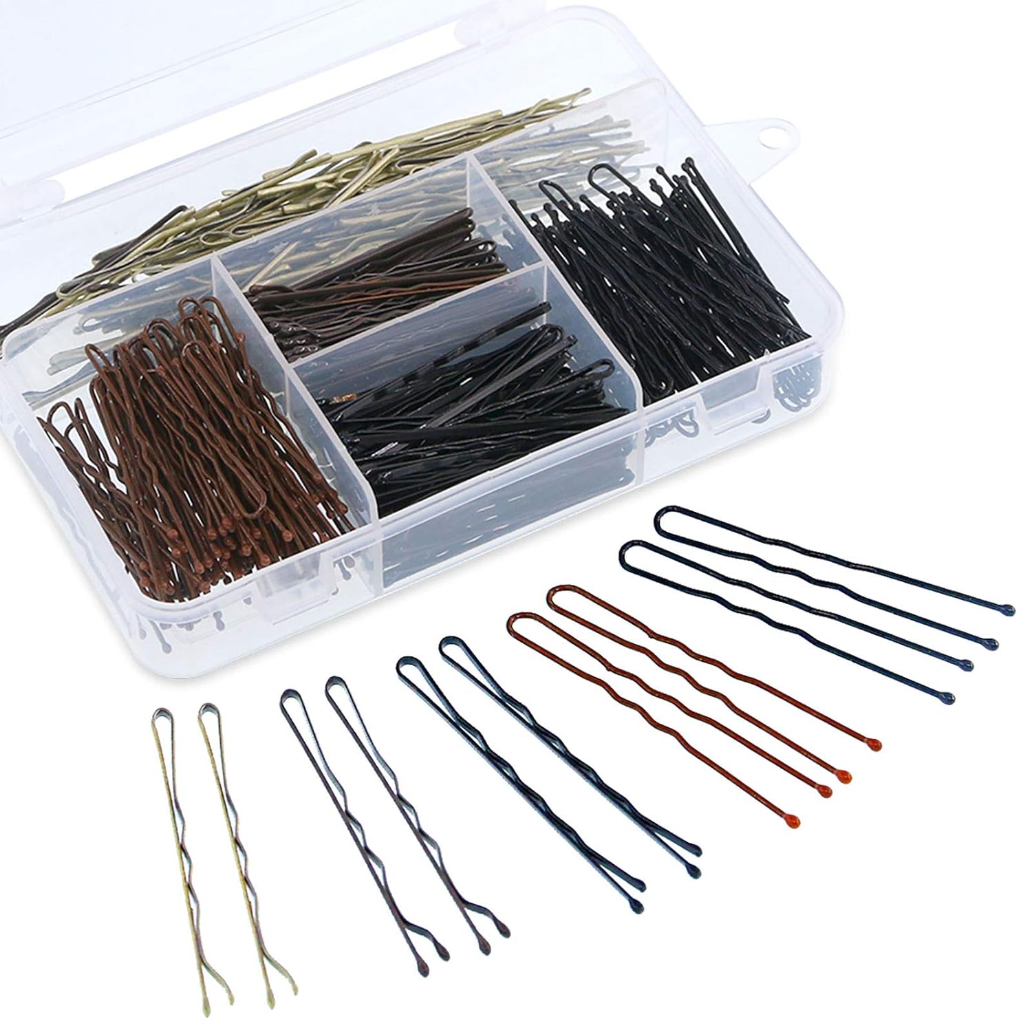 Swpeet Kit de 360 horquillas de 2 estilos y 380 horquillas negras con bandas de goma