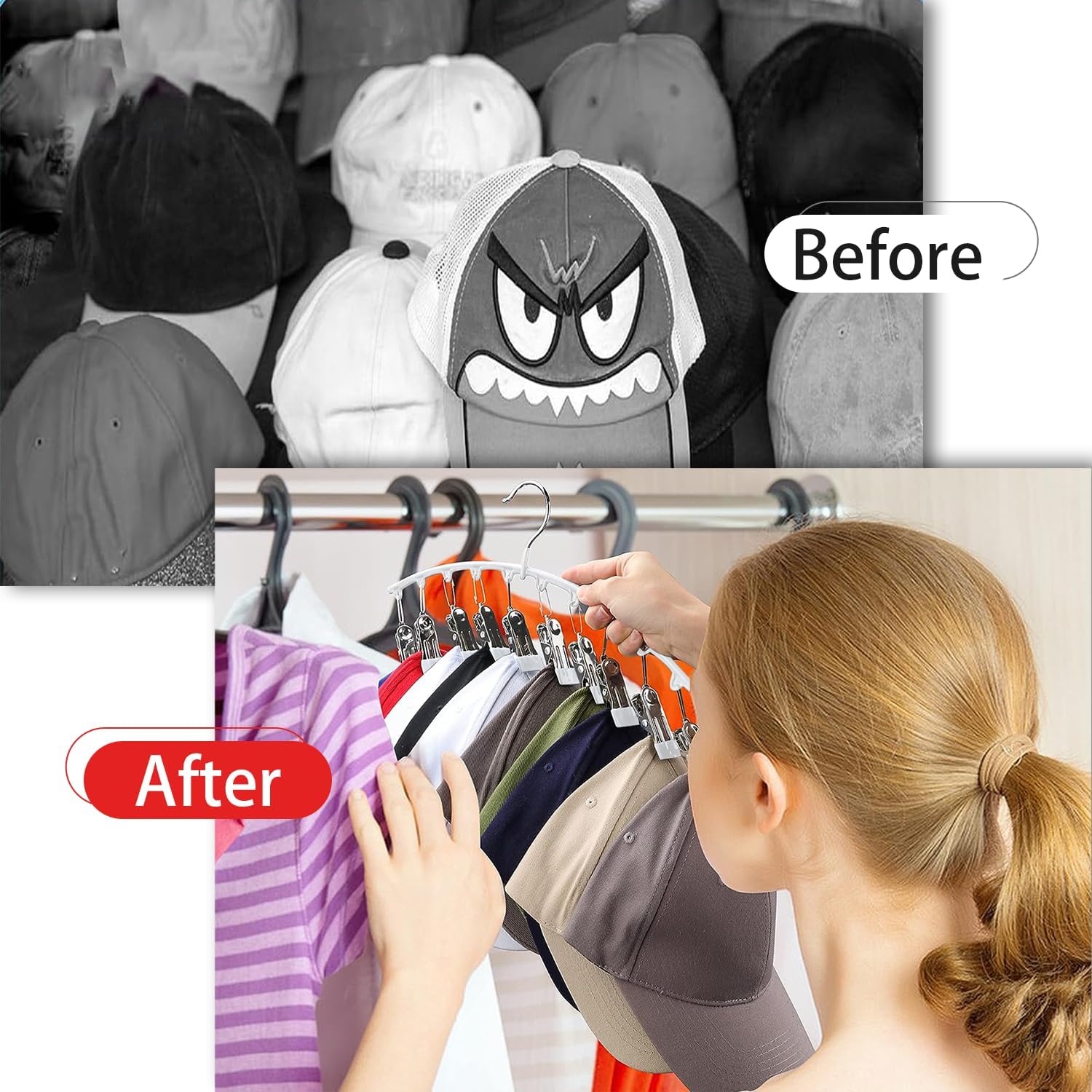 Hat Racks for Closet, Metal Hat Organizer Racks for Baseball Caps 2 Pack Door Hat Racks for Baseball Caps with 10 Large Clips, Baseball Hat Holder