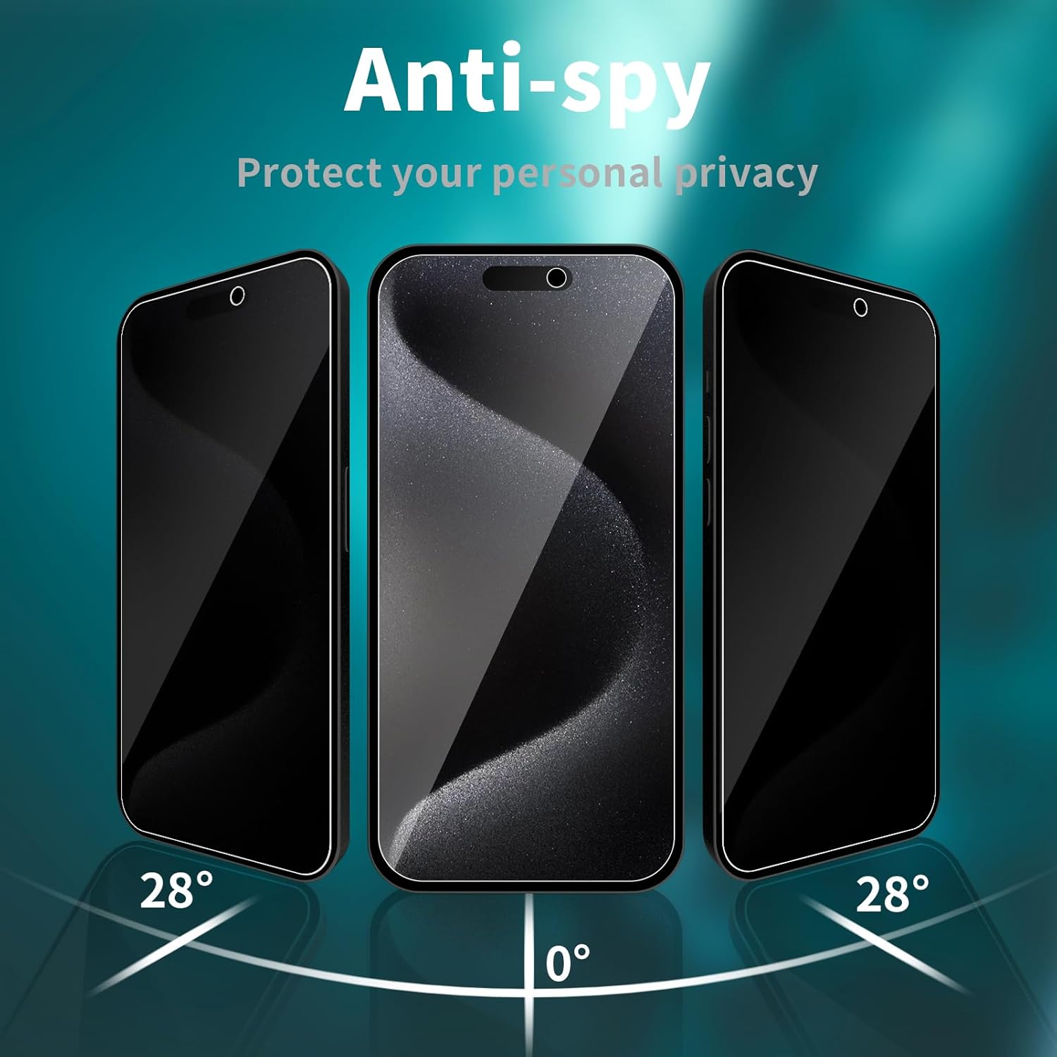 Corefyco Paquete de 2+2 para iPhone 15 Pro Max Protector de pantalla de privacidad y protector de lente de cámara, vidrio templado privado antiespía