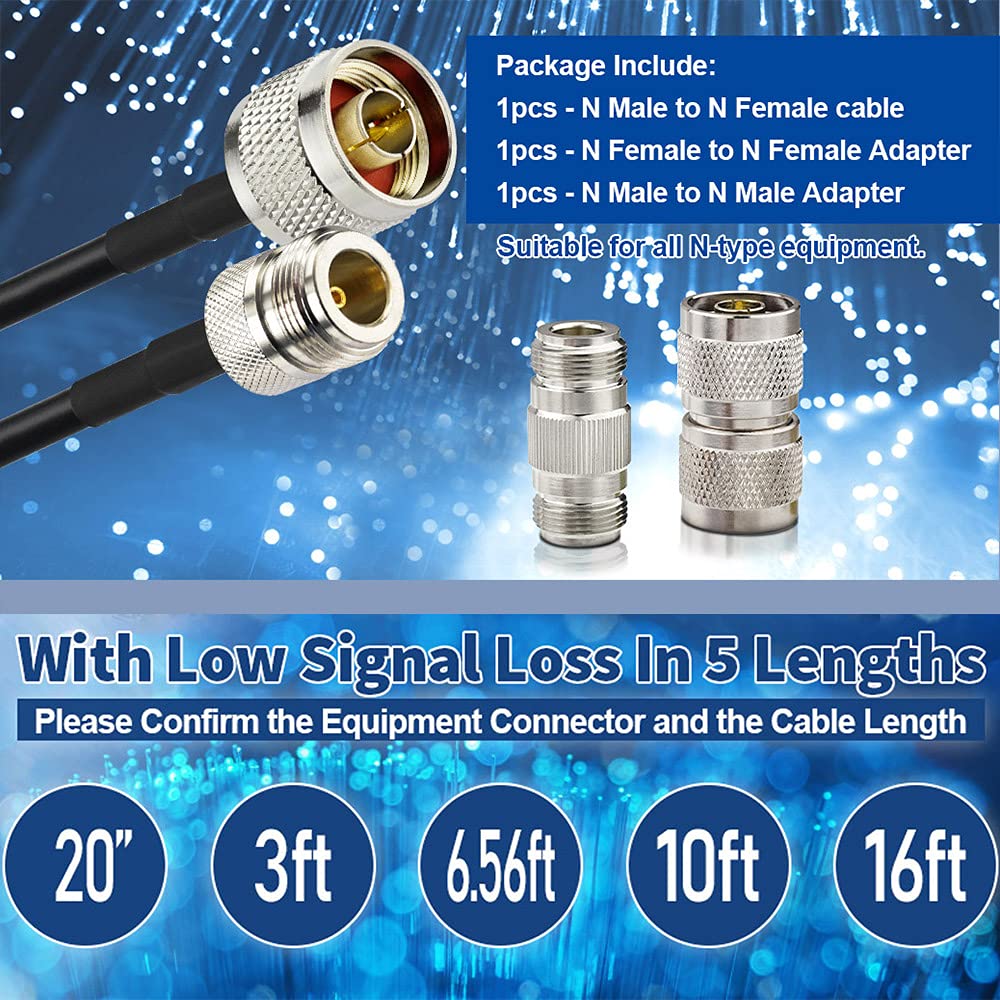 Superbat Cable N macho a N hembra de 20 pulgadas + 2 piezas tipo N coaxial machohembra kit de adaptador para antena exterior LoRa Gateway Router