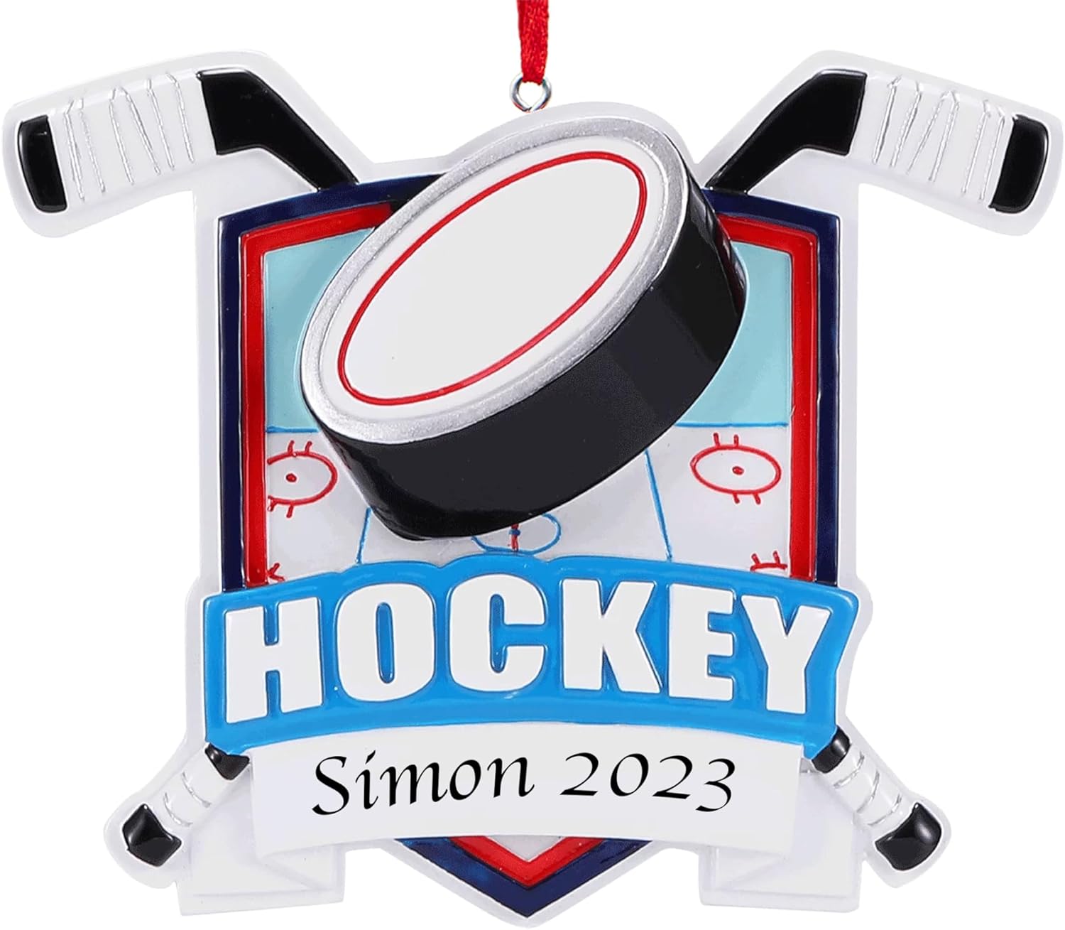 Adorno de Navidad personalizado de hockey sobre hielo 2023  Palos de hockey y disco de decoración del árbol de Navidad para niños y niñas  Regalo de