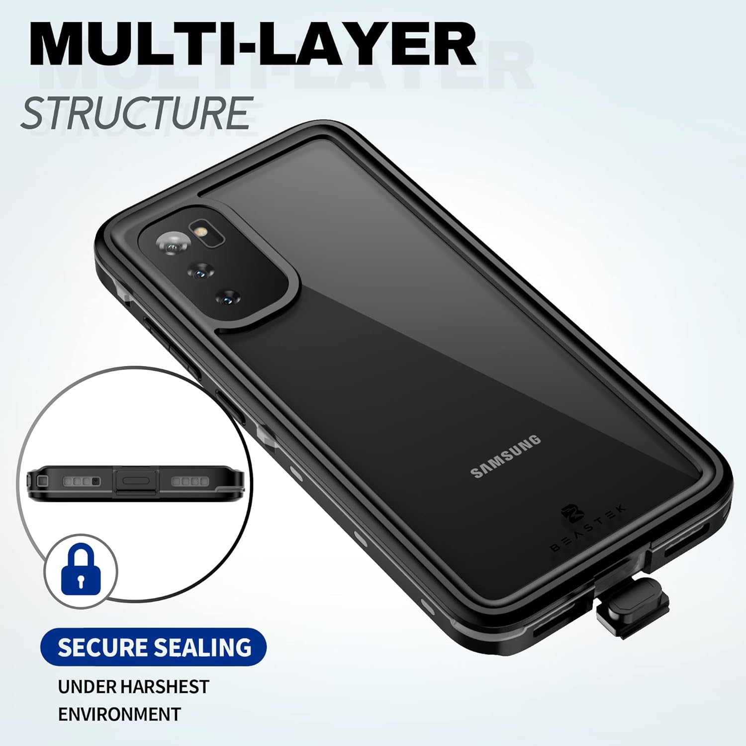 BEASTEK Funda impermeable para Galaxy S20, serie TRE a prueba de golpes, a prueba de polvo, IP68, funda submarina con protector de pantalla