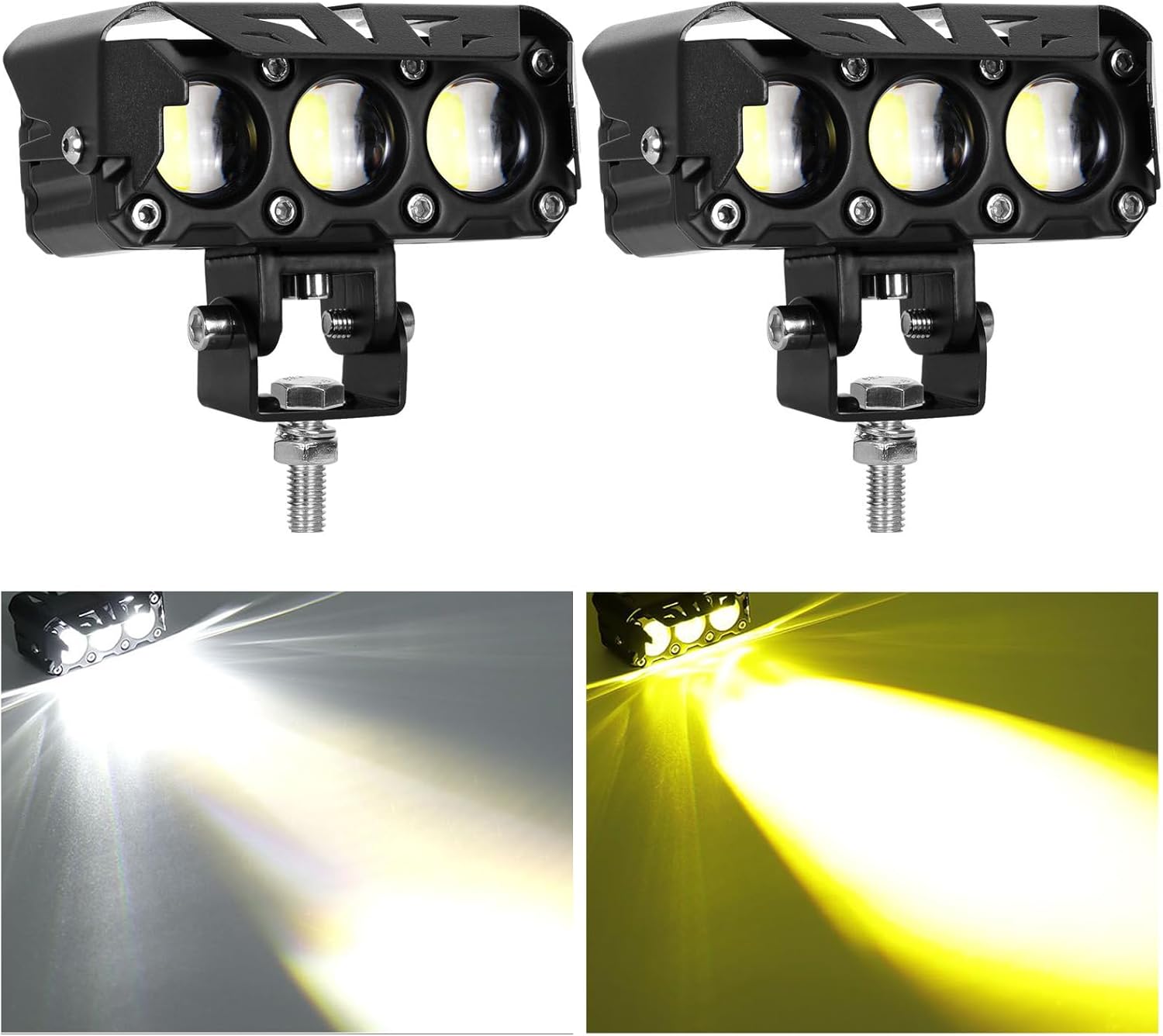 KAWELL Luz de conducción LED de 60 W, luz antiniebla auxiliar, foco LED, IP68, impermeable, doble color, luz de trabajo LED para motocicleta,