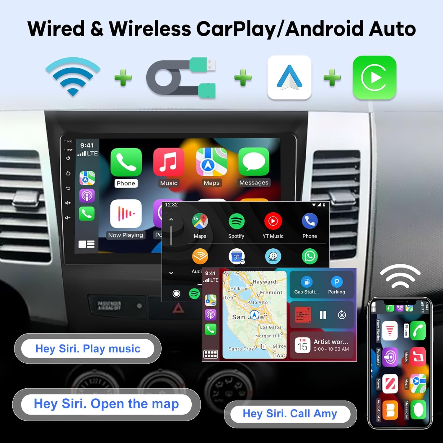 2G+64G Radio de coche para Mitsubishi Outlander 2008-2015, pantalla táctil Android estéreo de 9 pulgadas, CarplayAndroid AutoHi-Fi
