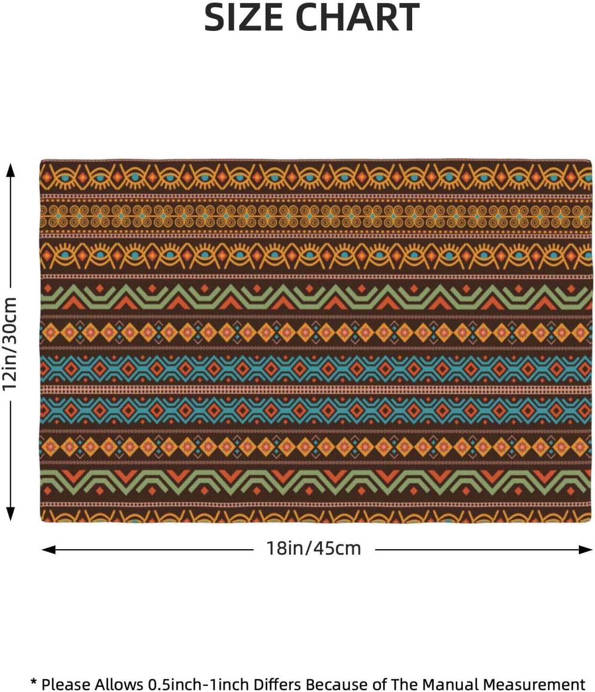 Juego de 4 manteles individuales de estilo étnico bohemio, estilo retro, lavables, antideslizantes, resistentes al calor, 12 x 18 pulgadas, tapete