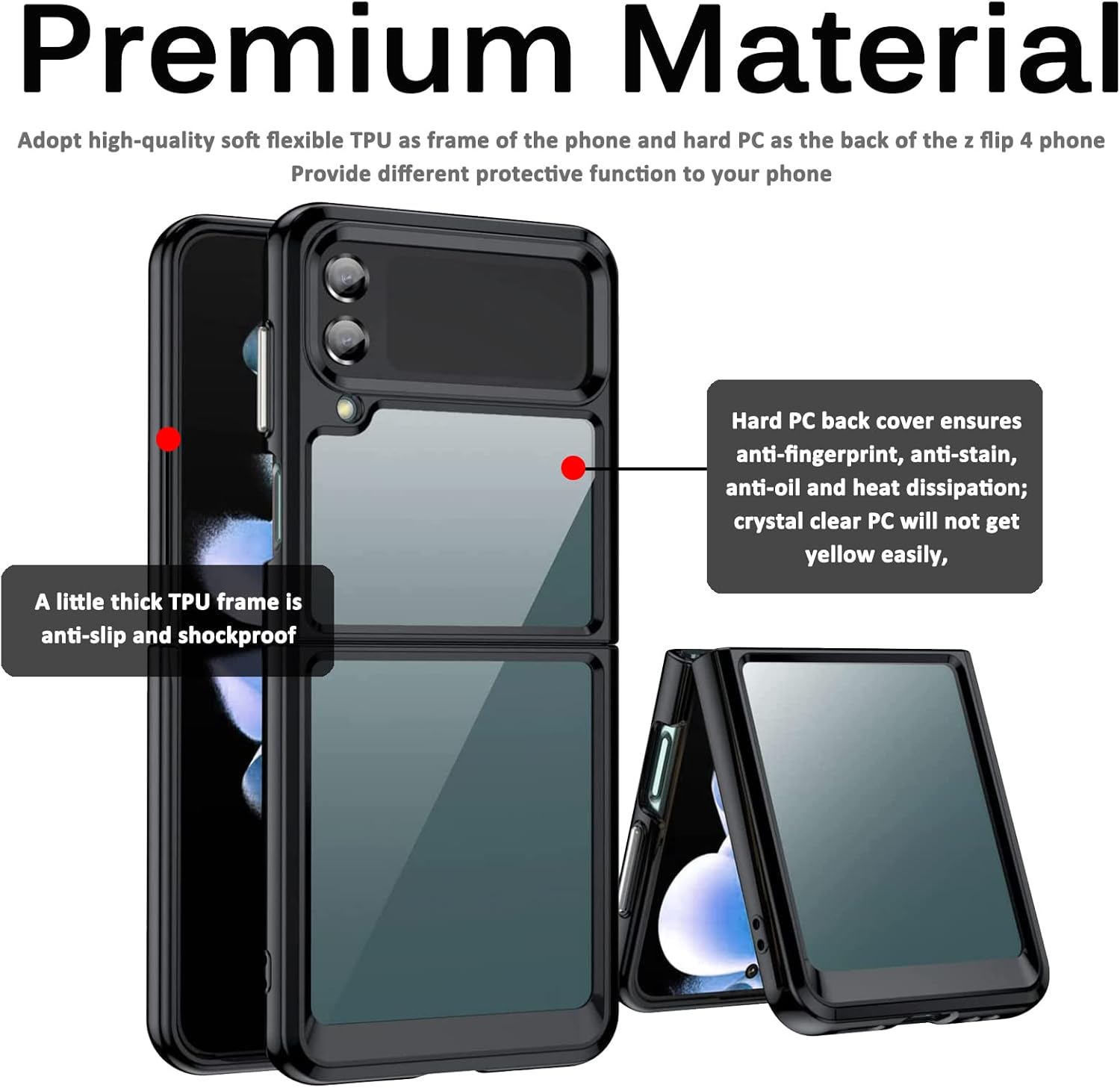 Miimall Funda compatible con Samsung Galaxy Z Flip 4 2022, carcasa plegable ultrafina y gratuita, parte trasera transparente de policarbonato duro