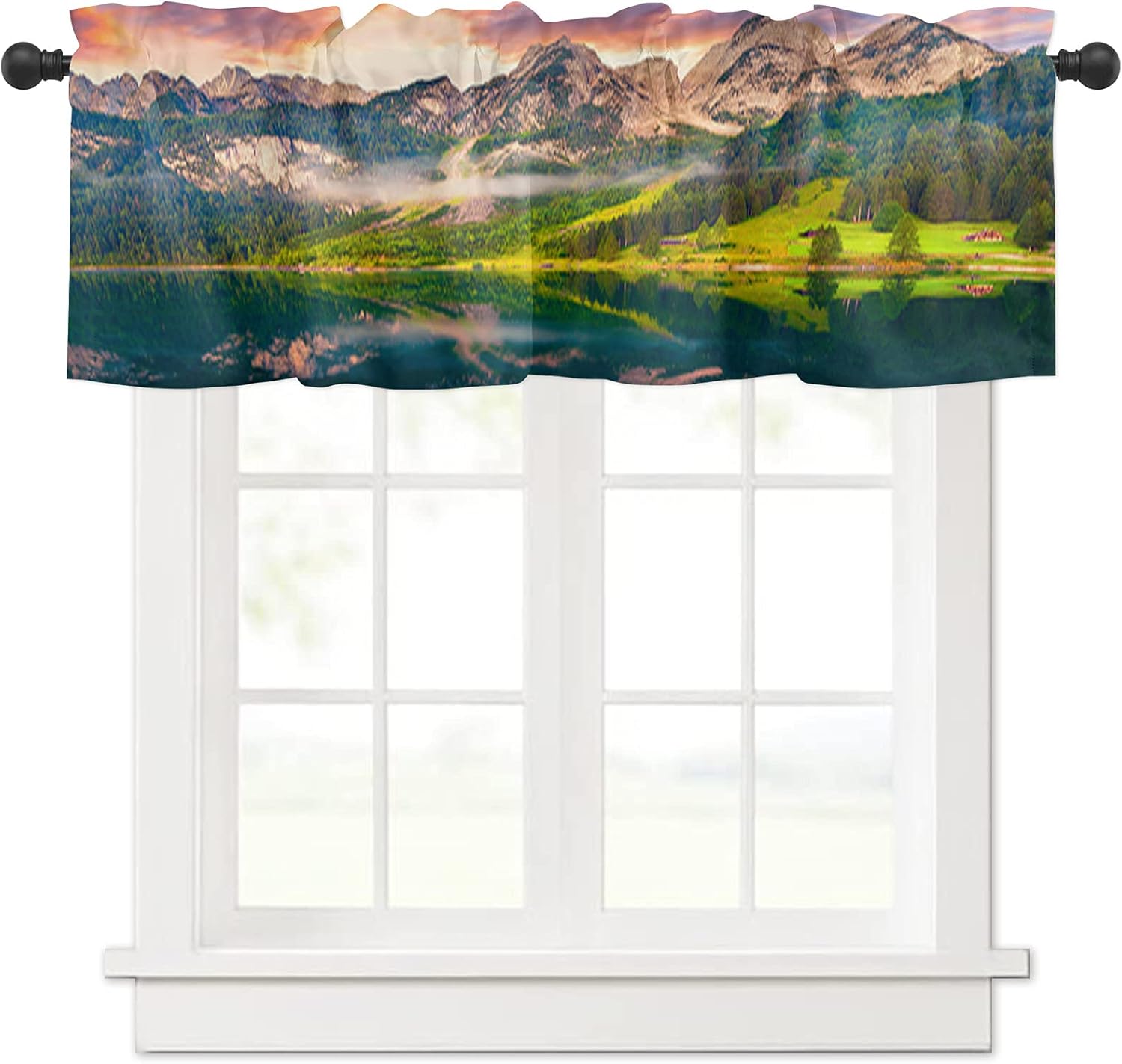 Valance Curtain for Windows,Natural Landscape Scenery Beautiful Dreamy Sundown Sunset Lake Window Treatment Valance for Living Room Decor,Rod Pocket