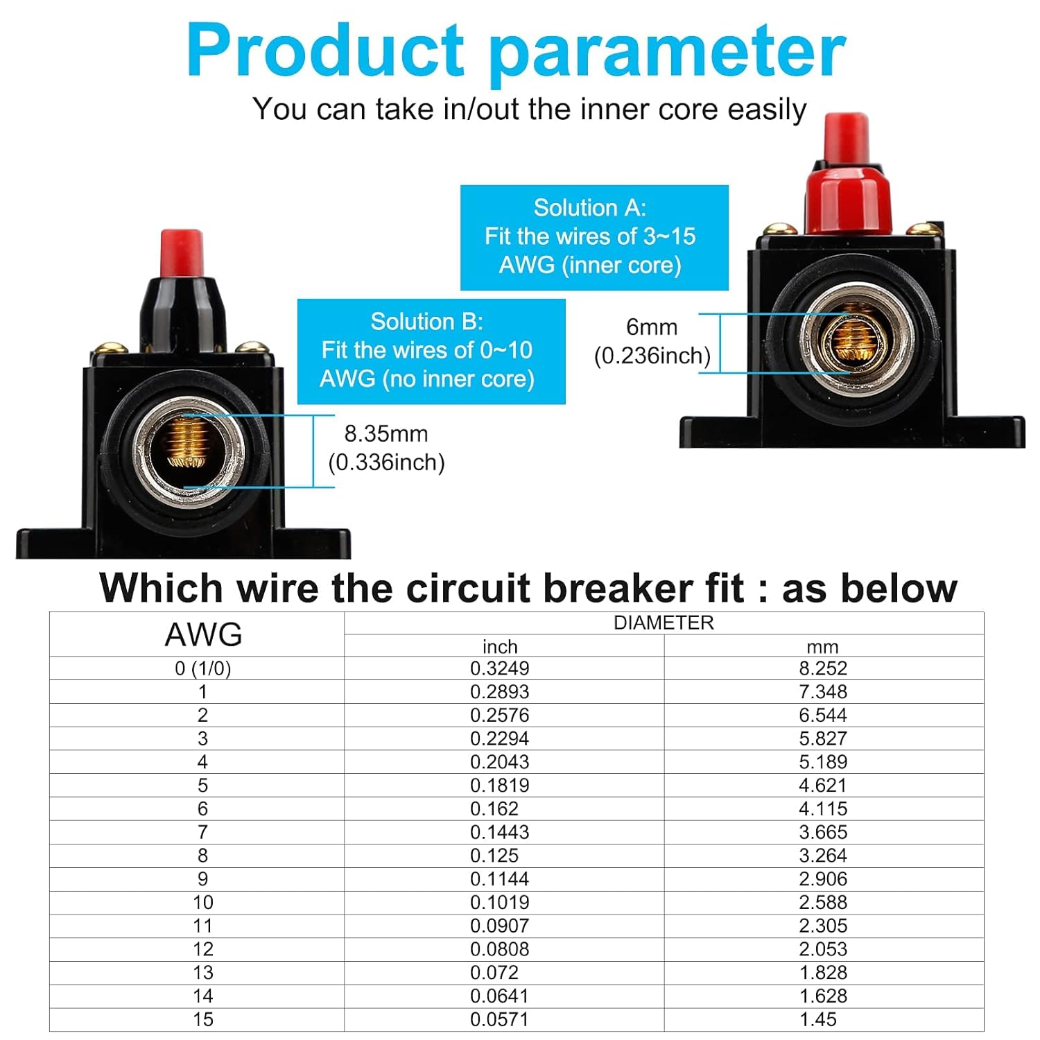 Disyuntor de audio de 100 amperios, portafusibles de 12 V-24 V CC, interruptor de interruptor de 20 a 300 A, disyuntor en línea con botón de