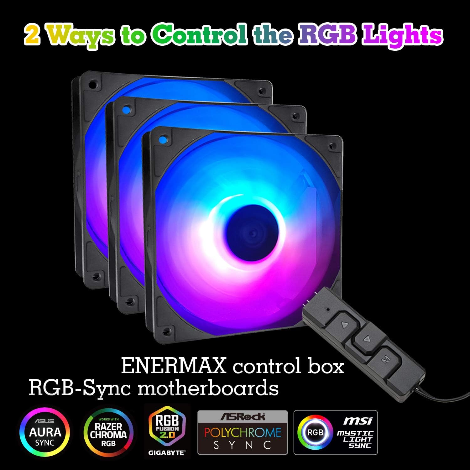 Enermax Ventilador de caja HF120 RGB PWM de 4.724 in, sincronización RGB direccionable a través de placa basecaja de control, paquete de 3