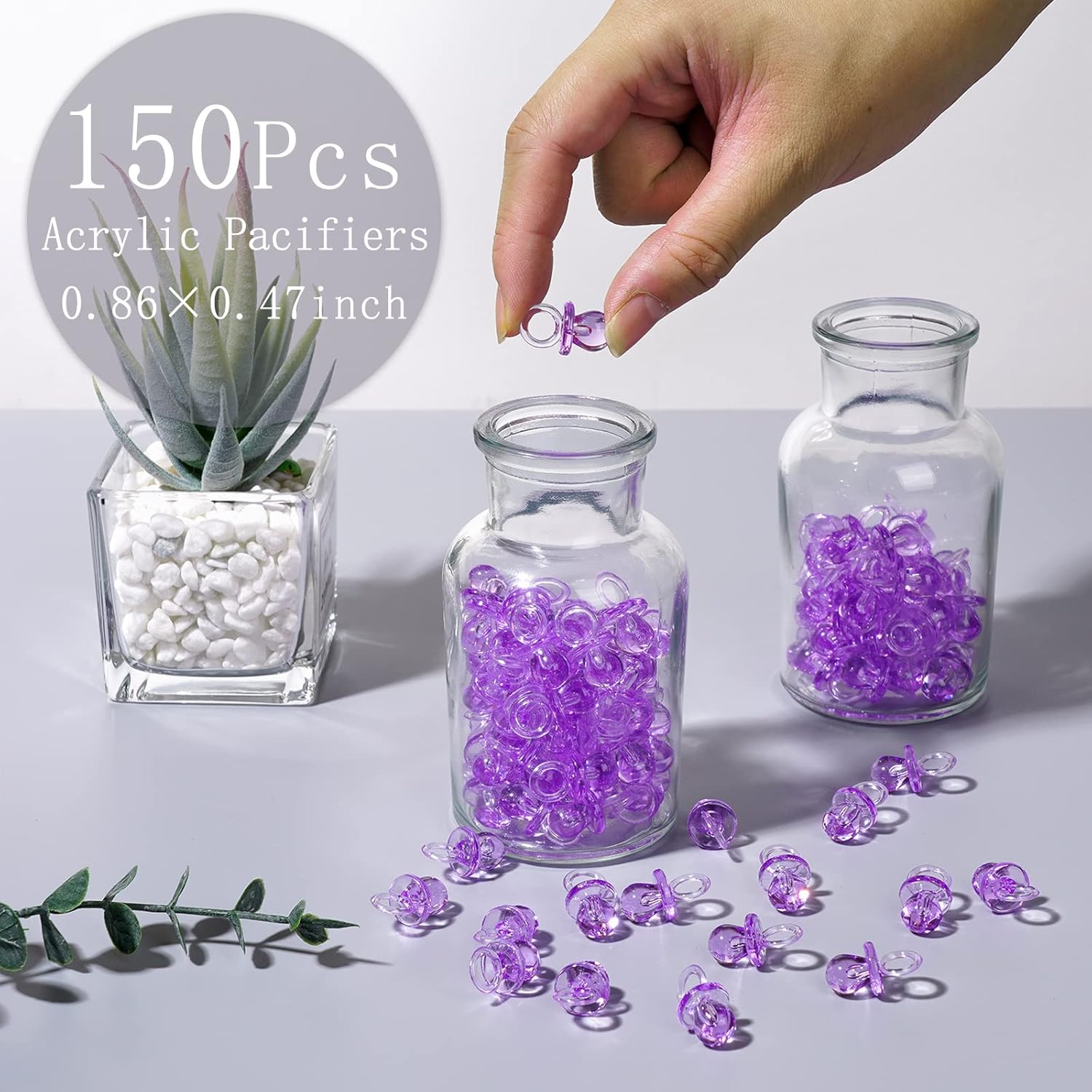150 mini chupones acrílicos para baby shower para niñas, chupones a granel de 0.86 pulgadas para revelación de género, recuerdos de fiesta,