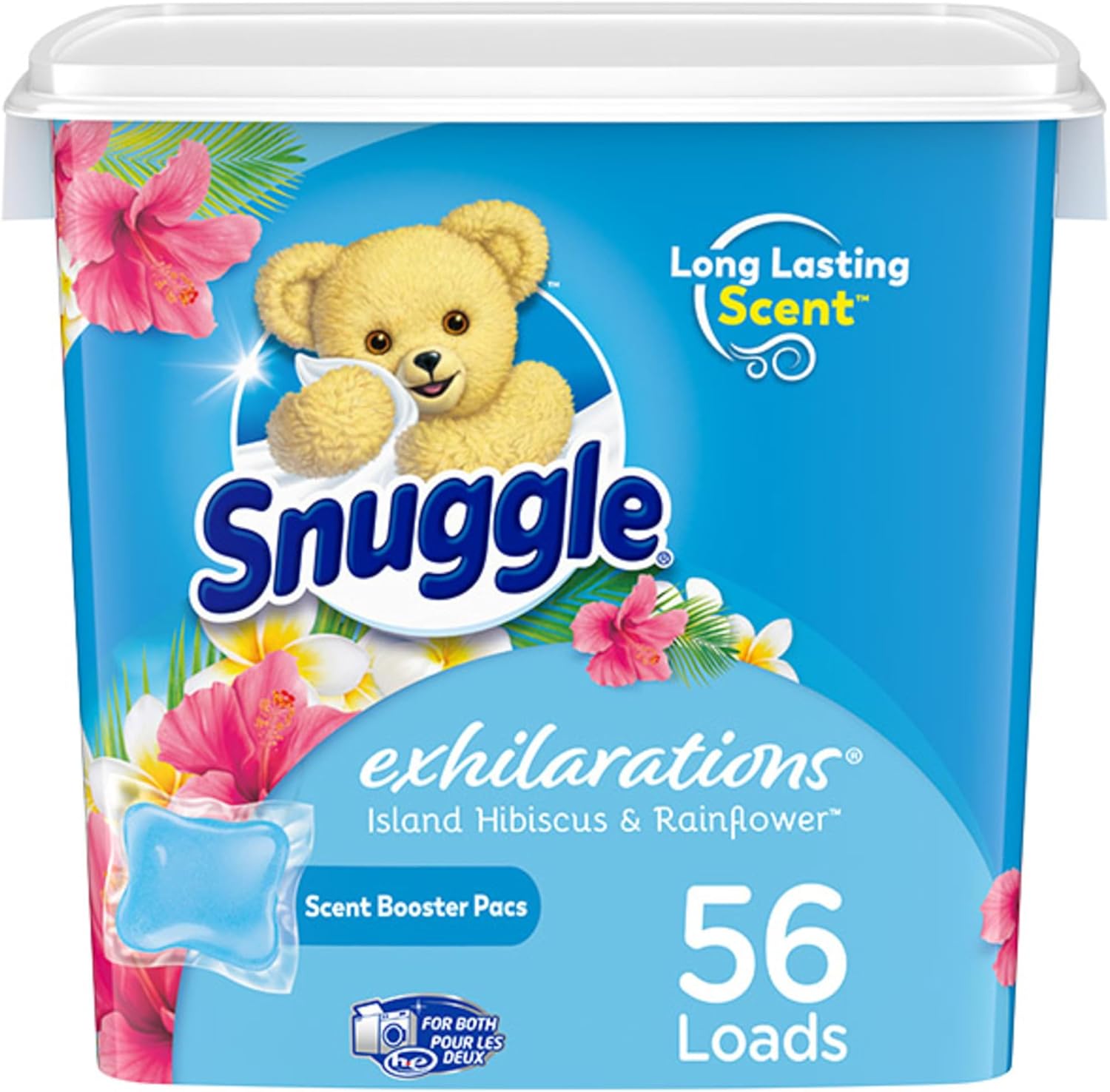 Snuggle Exhilarations in Wash – Paquete potenciador de aroma para lavandería, hibisco de isla y flor de lluvia, 56 unidades