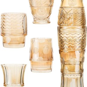 Vaso de vidrio de pescado de 9 onzas, juego de 4 vasos apilables para refrescos, jugos, té, leche, avena Vaso de vidrio de pescado de 9 onzas, juego de 4 vasos apilables para refrescos, jugos, té, leche, avena