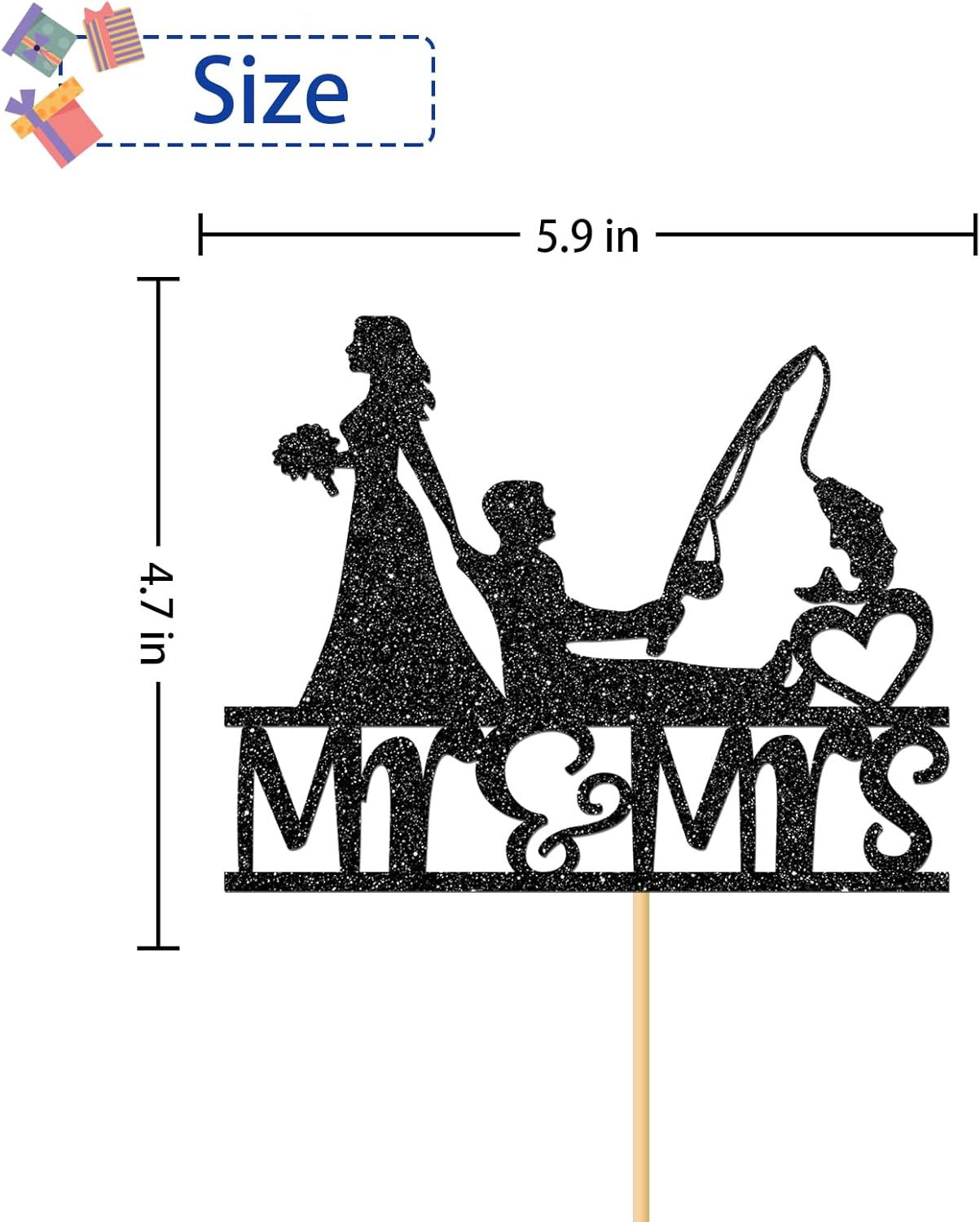 Decoración para tartas de pesca Mr & Mrs – Suministros para pasteles de fiesta de boda de pesca, decoración de fiesta de despedida de soltera,