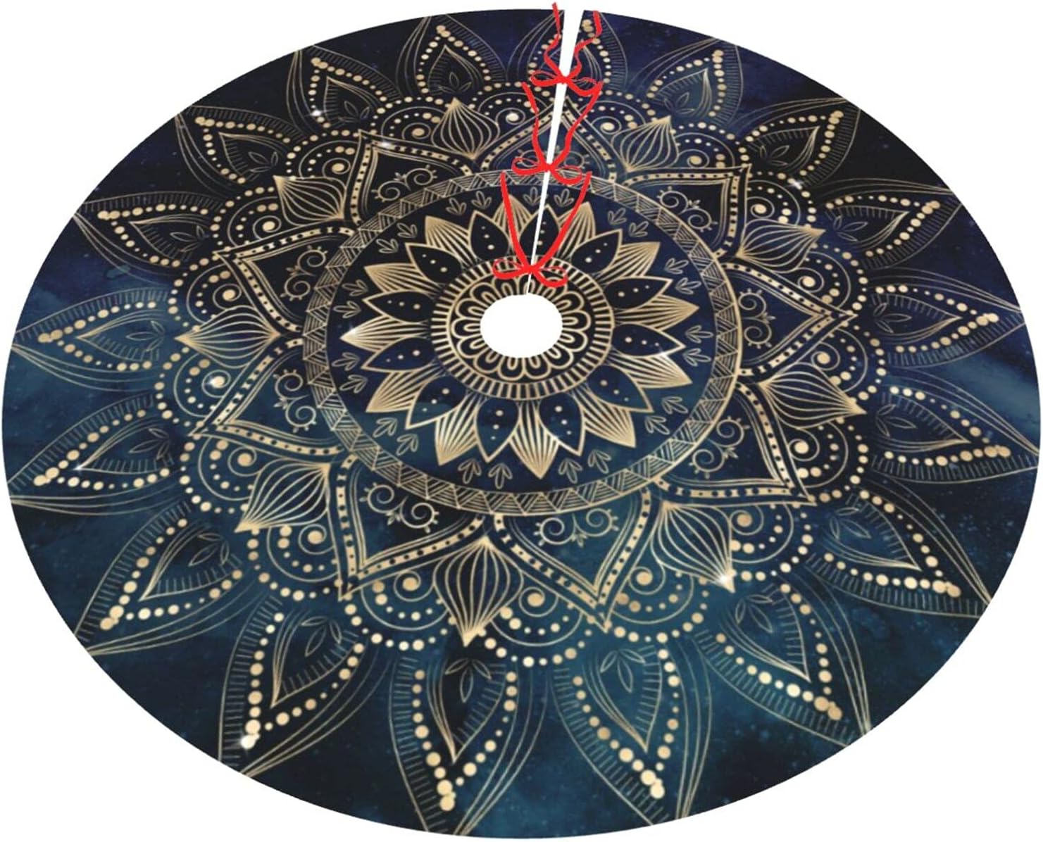 Tapete grande para falda de árbol de Navidad con elegante patrón de mandala dorado y galaxia azul, alfombra tradicional para árbol de Navidad,