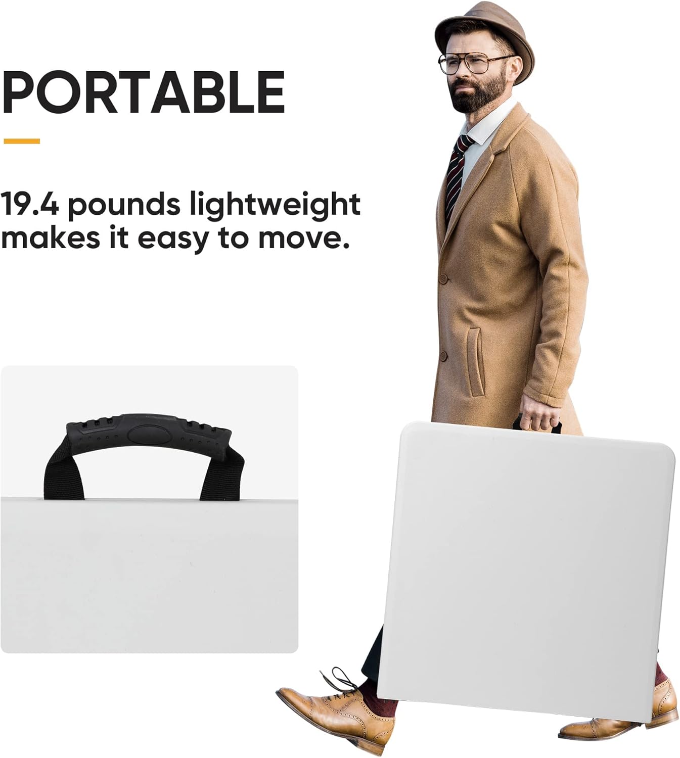 SUPER DEAL Mesa plegable portátil de plástico de 4 pies, para interiores y exteriores, resistente, plegable, por la mitad, para picnic, fiesta,