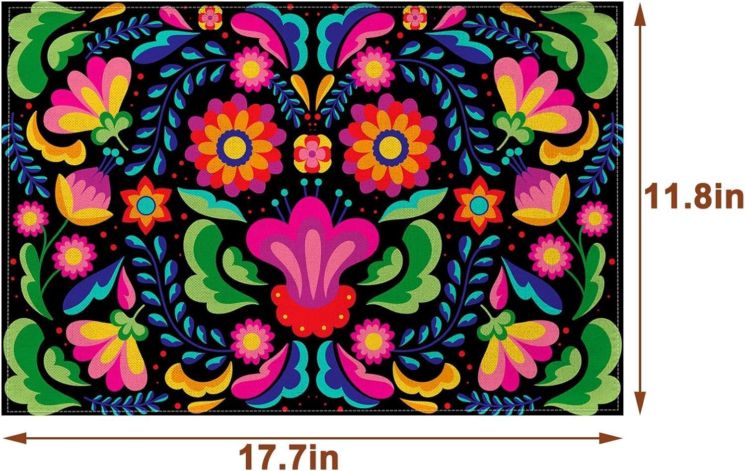 Nepnuser Juego de 4 manteles individuales mexicanos florales para decoración de fiesta del Cinco de Mayo, manteles individuales para decoración del