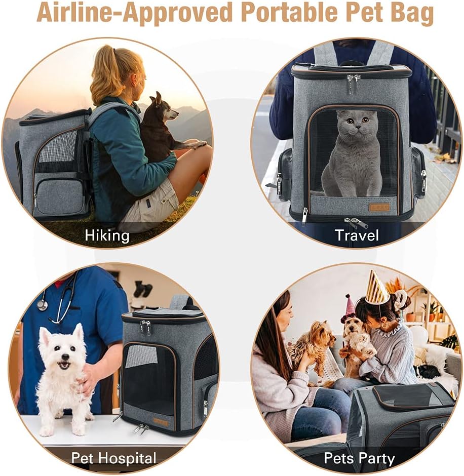 Lekesky Mochila para gatos expandible para perros, aprobada por aerolíneas, mochila para mascotas, para gatos, perros pequeños, cachorros, color gris