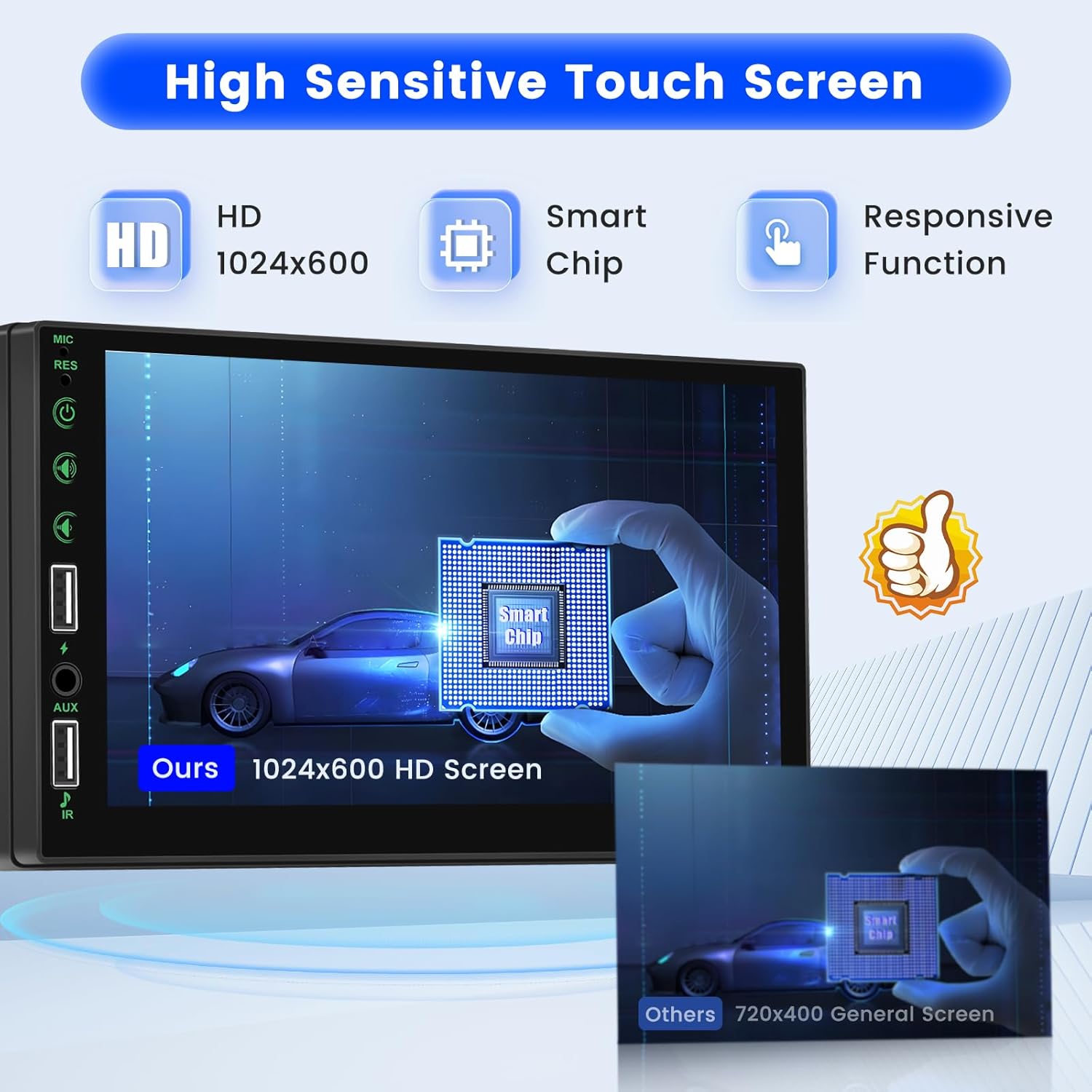 Roinvou Radio de pantalla táctil DIN individual con Carplay con cable y Android Auto, pantalla táctil HD de 7 pulgadas estéreo para automóvil con