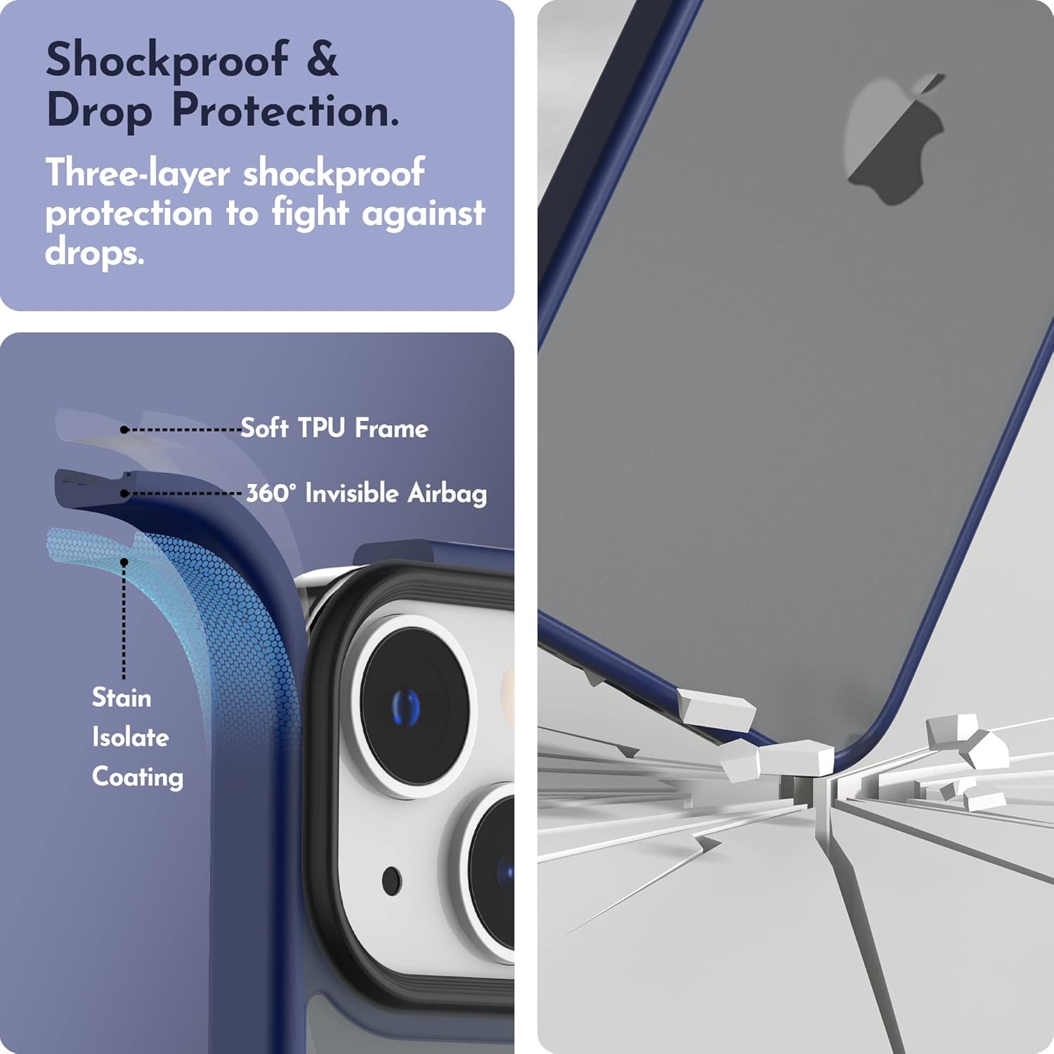 Funda mate compatible con iPhone 13 con protector de pantalla, cuerpo completo, a prueba de golpes, con protector de cámara, translúcido mate, funda