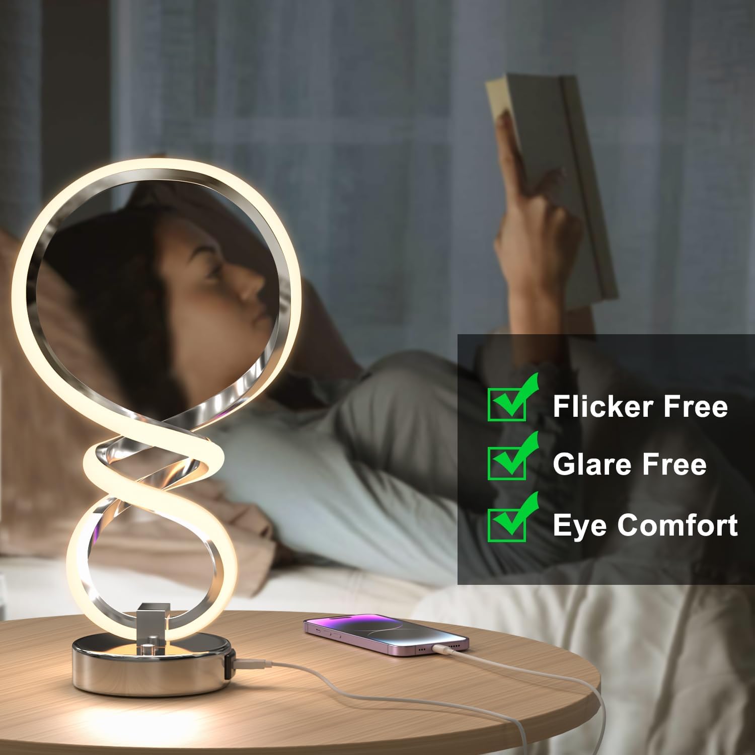 Moderna lámpara de mesa RGB en espiral, 7 colores y 10 modos de luz, lámpara LED regulable táctil con puerto de carga USB, lámparas decorativas