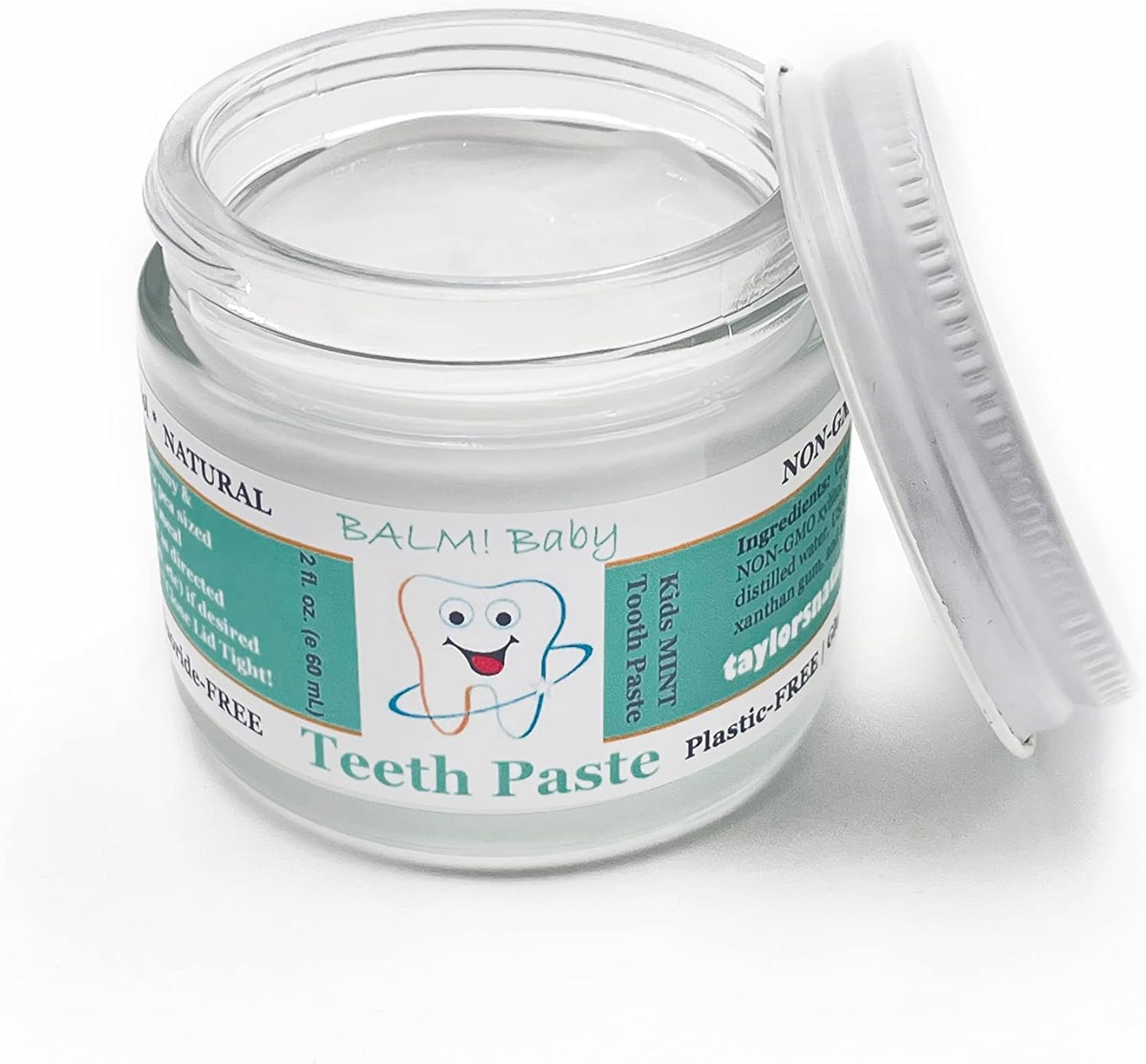 BALM! Baby Pasta dental natural sin flúor para niños con xilitol, sin SLS, vegana, sin gluten, sin BPA, cero residuos, menta, 2 onzas líquidas