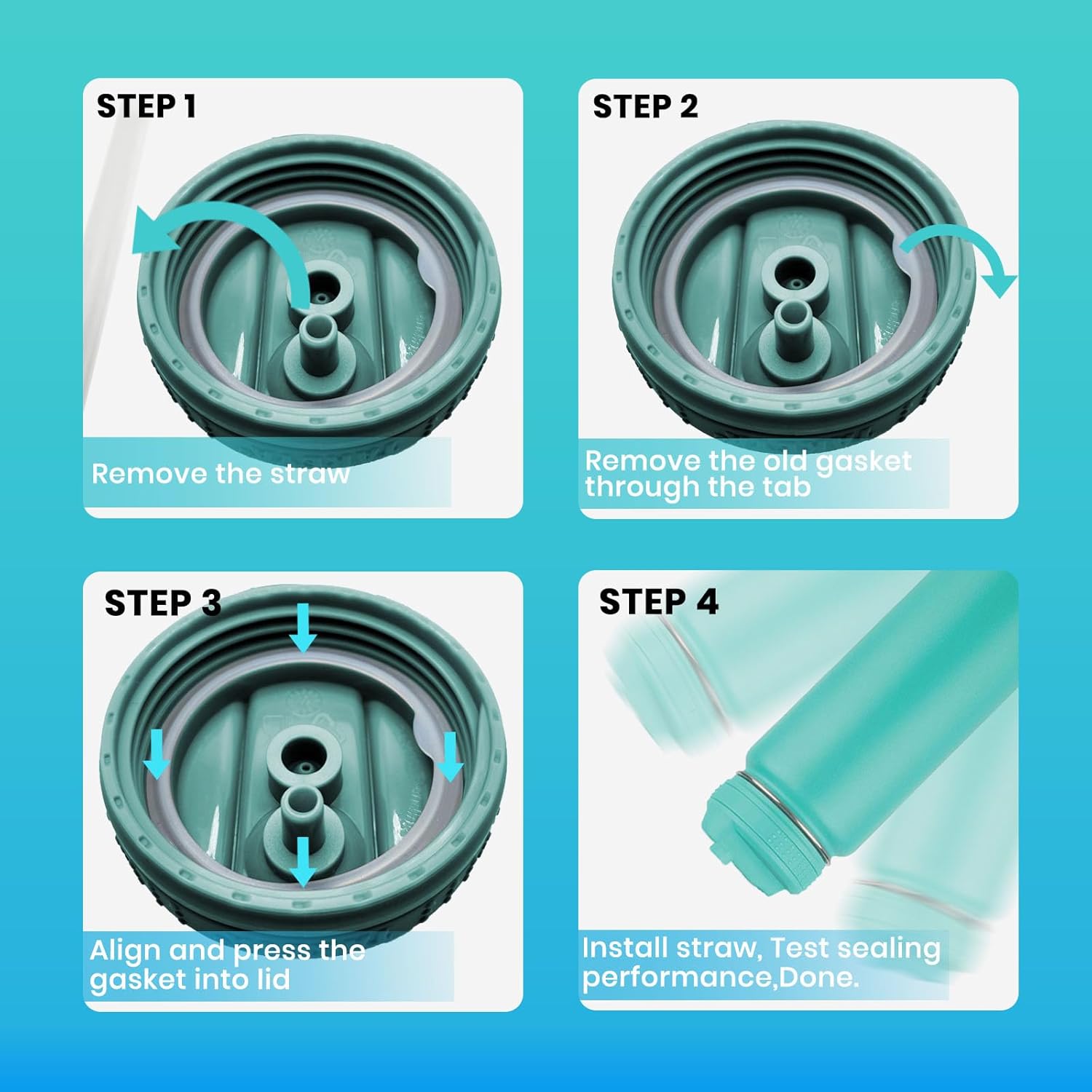 Paquete de 4 juntas compatibles con TAKEYA Actives botella de agua con tapa de popote de 14 onzas, 16 onzas, 18 onzas, 22 onzas, 24 onzas, 32 onzas,