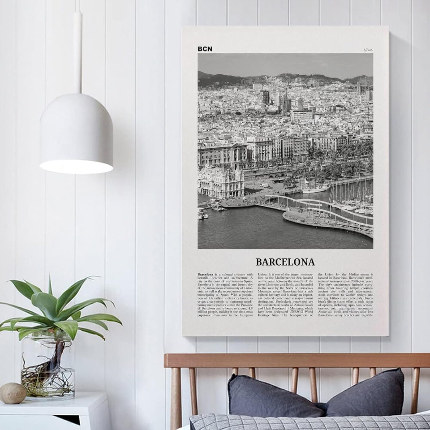 Barcelona – Póster de pared con estampado de océano blanco y negro, póster de Barcelona, foto de Barcelona, lienzo de Barcelona, póster de pared