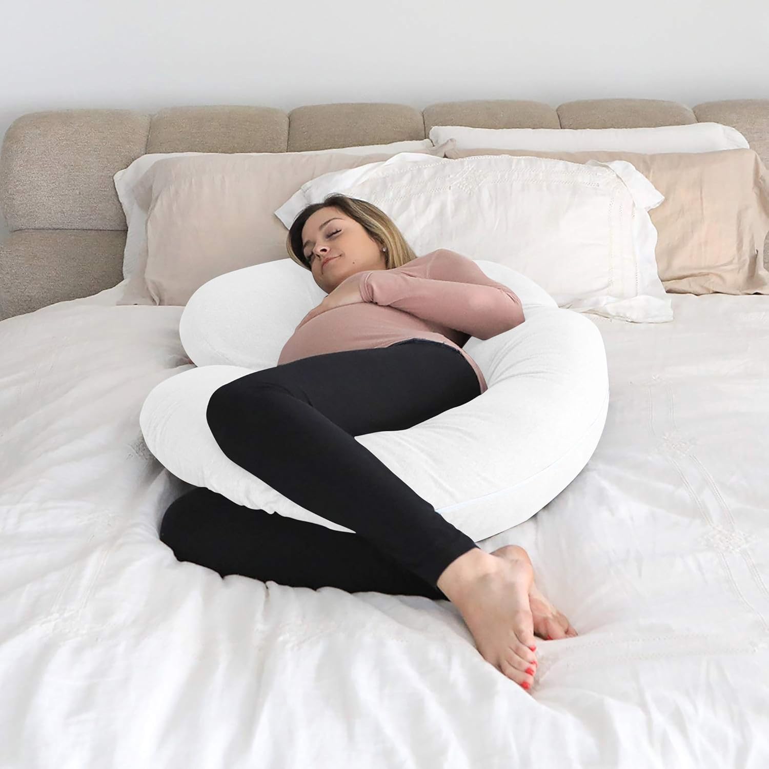 Almohadas de embarazo de 57 pulgadas, almohada de cuerpo completo en forma de C, color blanco, almohadas de embarazo para dormir, funda de algodón