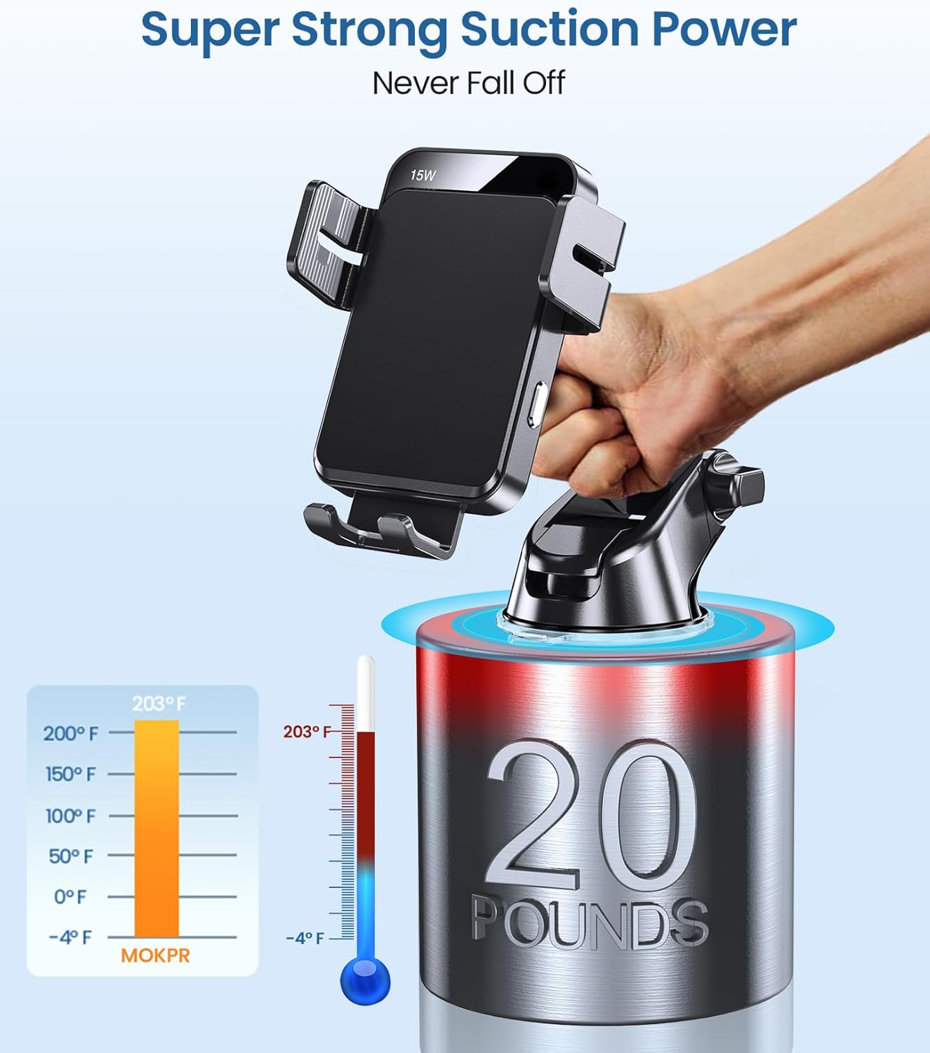 MOKPR – Cargador inalámbrico para automóvil, soporte de brazo largo 3 en 1 para automóvil, 15 W, sujeción automática, para salpicadero, parabrisas,