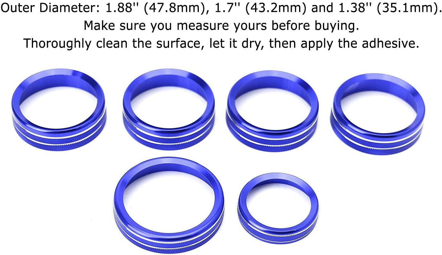 iJDMTOY Juego de 6 cubiertas de anillo giratorio de interruptor de aluminio azul deportivo, volumen estéreoTune Trailer4WD Switch Turner Ring Covers