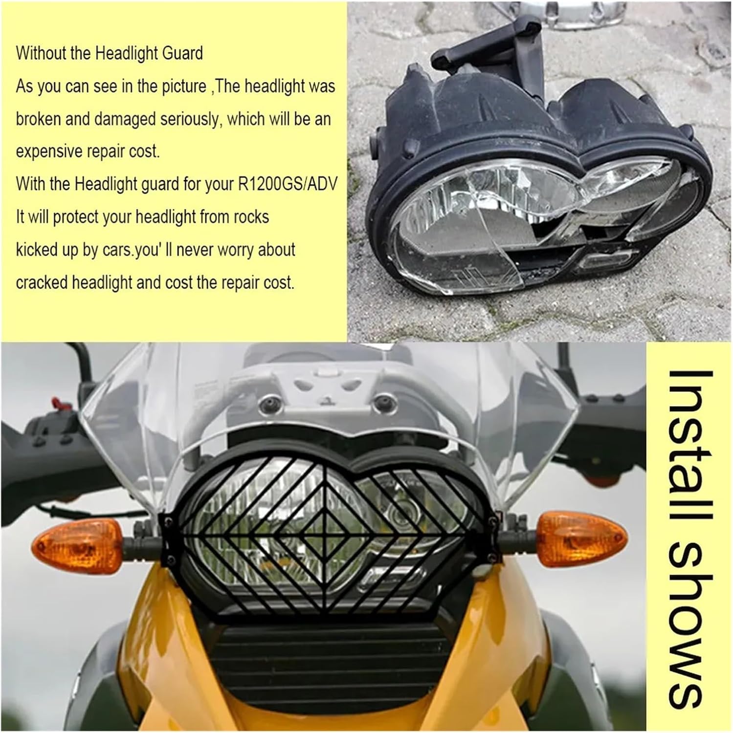 Headlight Protector Guard Cover Fit for BMW R1200GSA R 1200 GS R1200GS Adv 2004-2008-2011 2012 Motorcycle Steel Headlight Guard Cover Grill (Color
