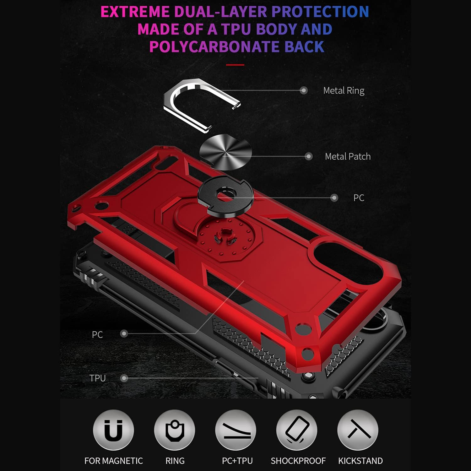 TJS Funda compatible con LG K22, LG K22 Plus+, funda para LG K32, con protector de pantalla de vidrio templado, soporte magnético con soporte